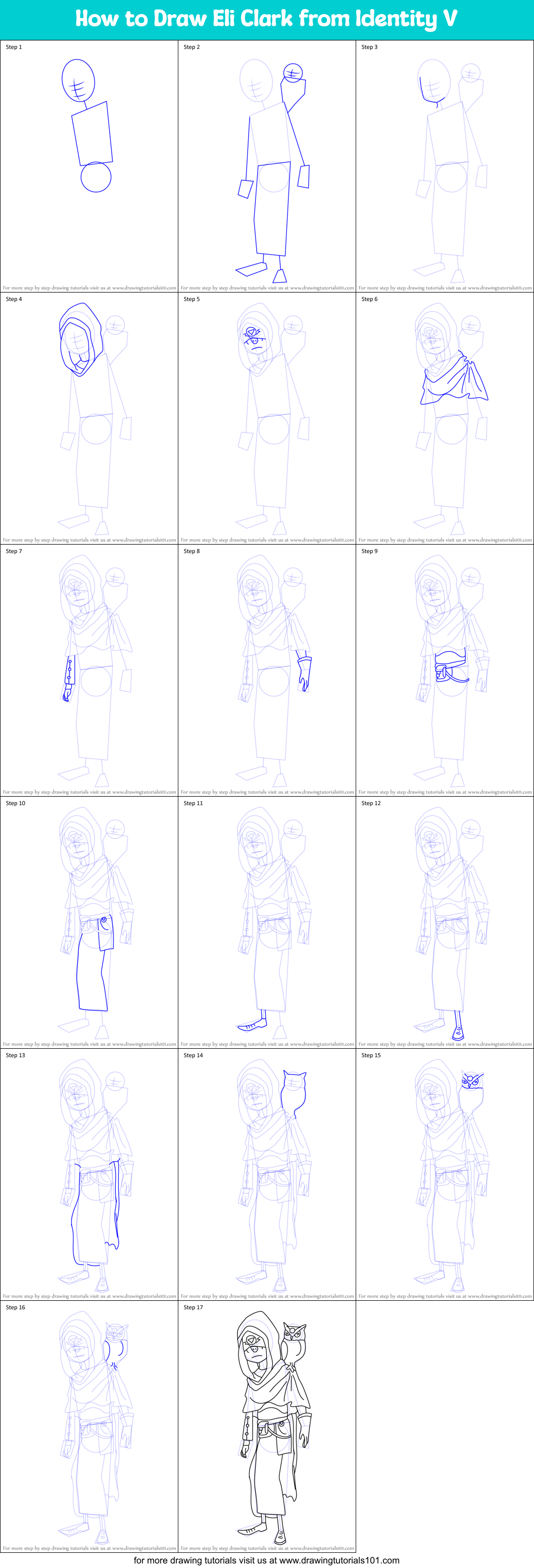 How to Draw Eli Clark from Identity V Printable Step by Step