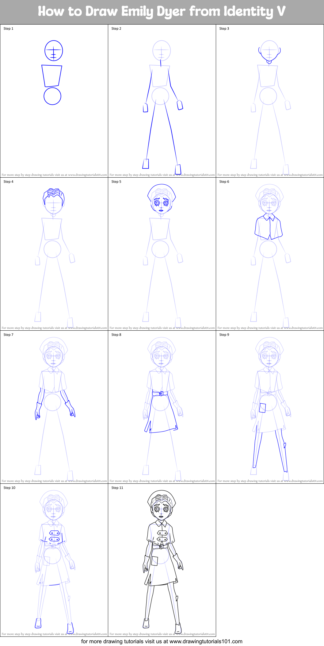How to Draw Emily Dyer from Identity V Printable Step by Step