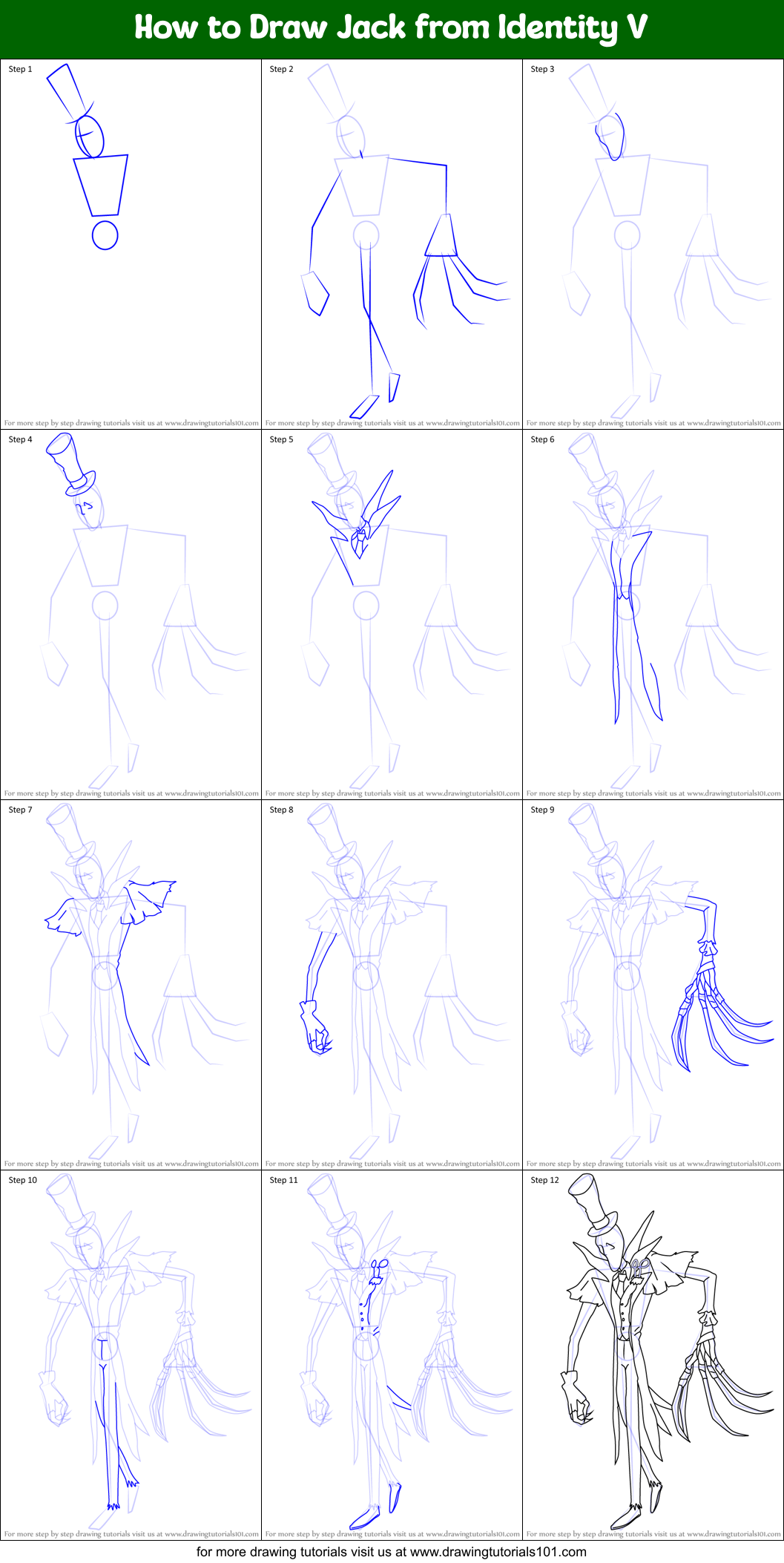 How to Draw Jack from Identity V Printable Step by Step