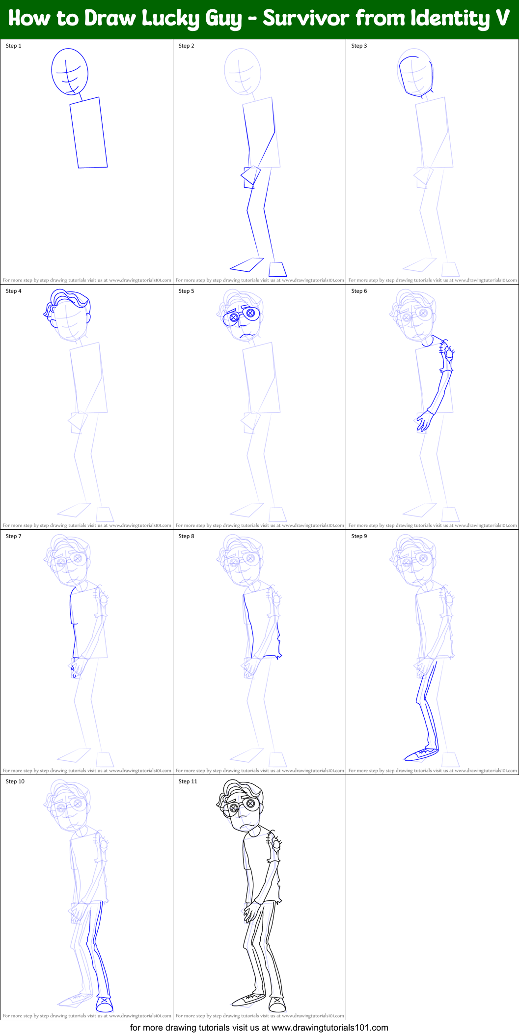 How to Draw Lucky Guy - Survivor from Identity V Printable Step by Step