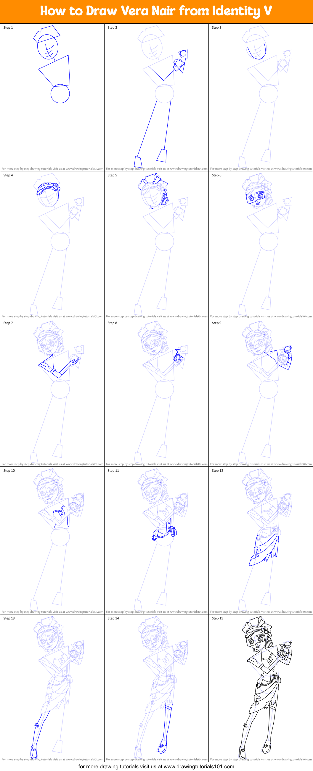 How to Draw Vera Nair from Identity V Printable Step by Step