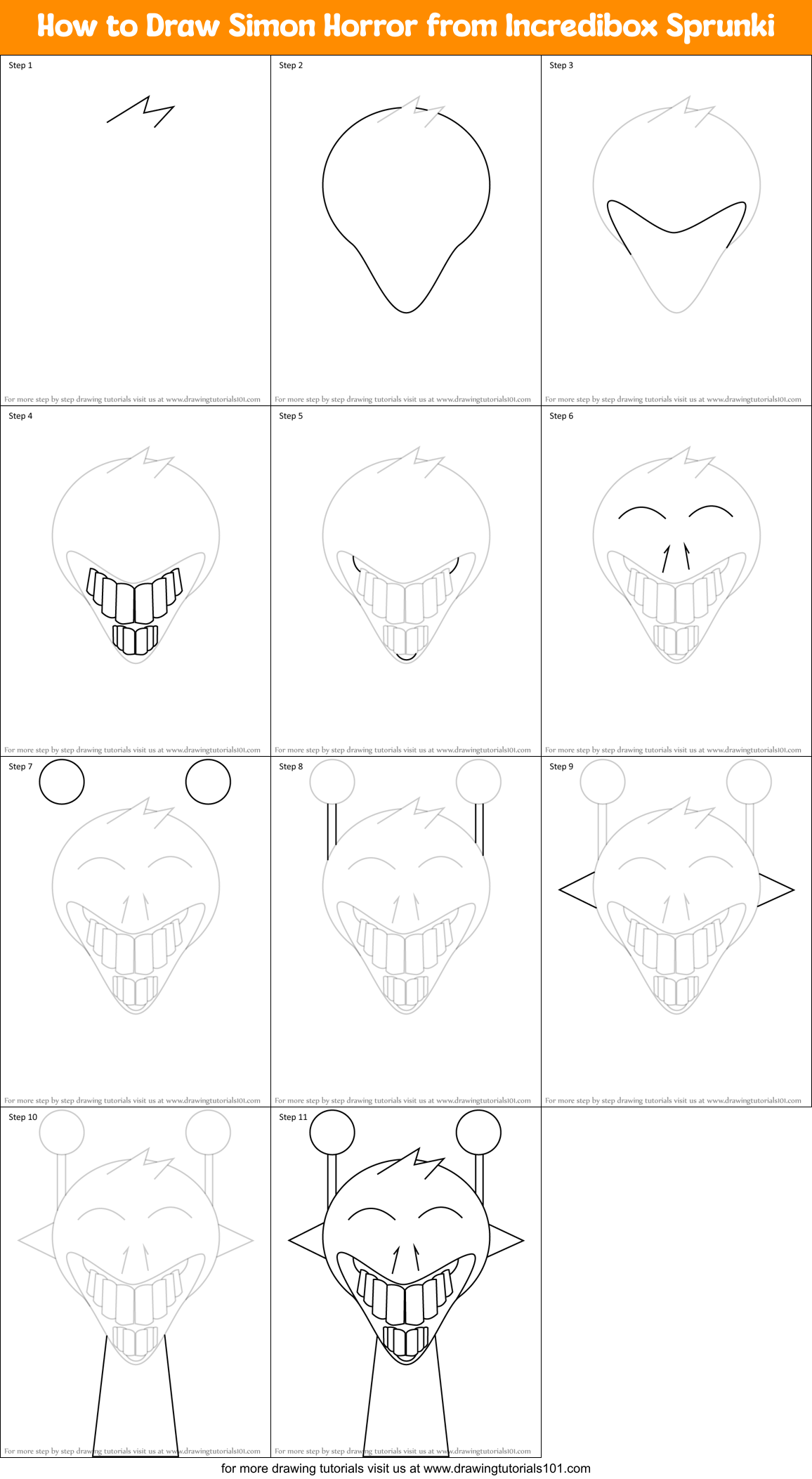 How to Draw Simon Horror from Incredibox Sprunki Printable Step by Step