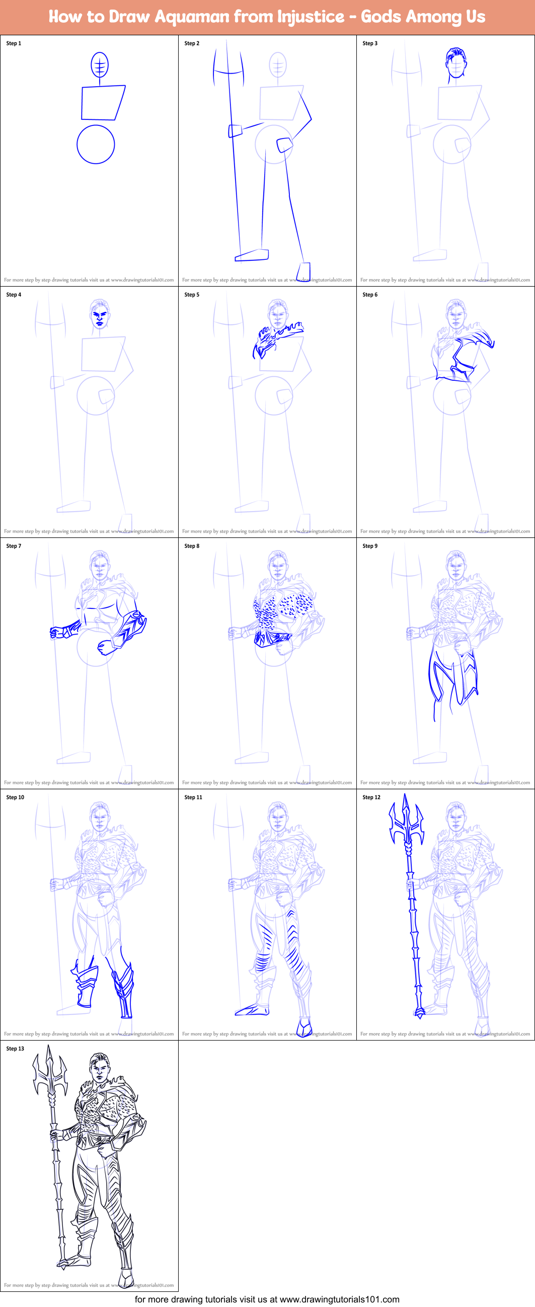 How to Draw Aquaman from Injustice - Gods Among Us Printable Step by Step