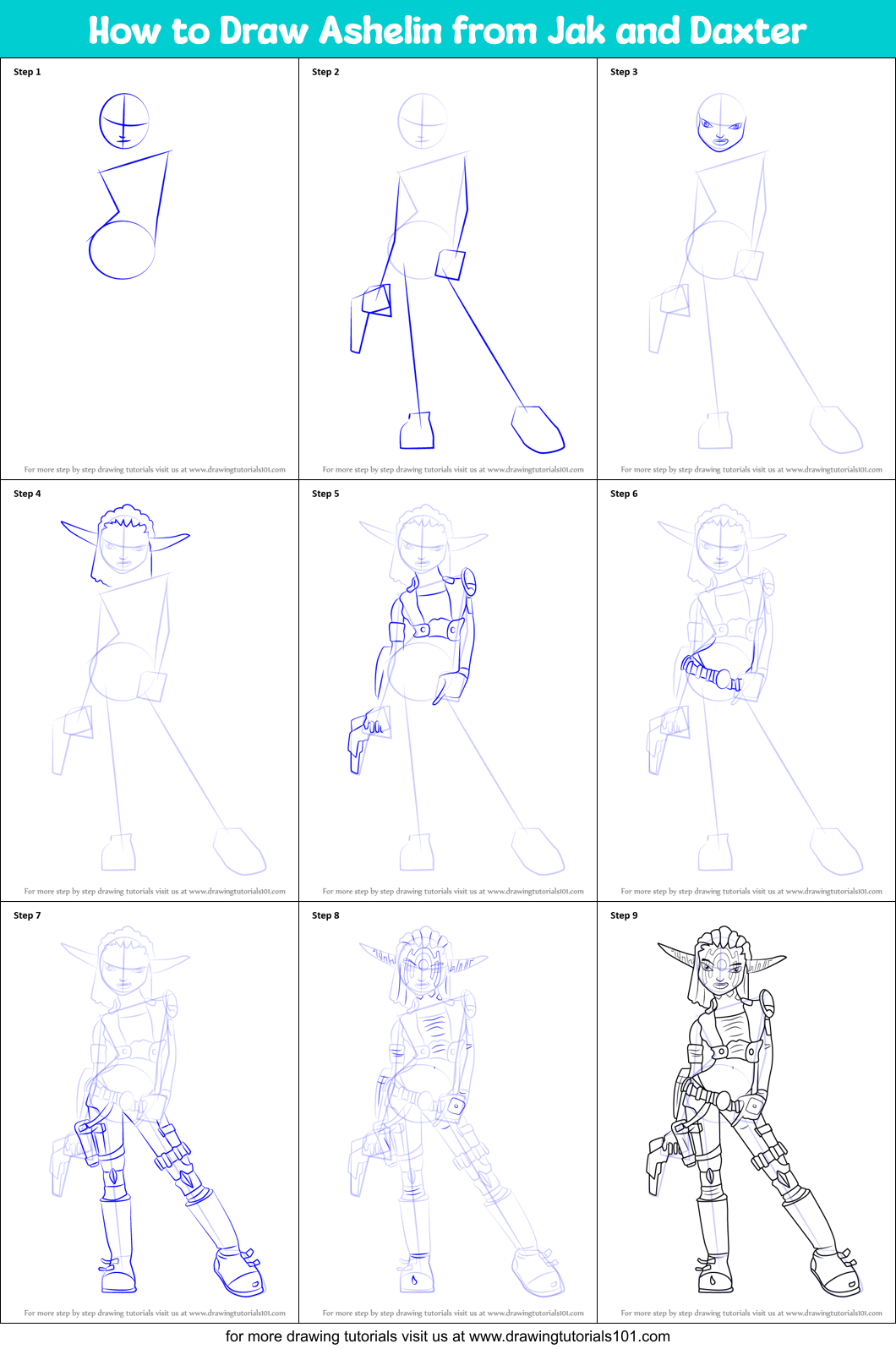 How to Draw Ashelin from Jak and Daxter Printable Step by Step