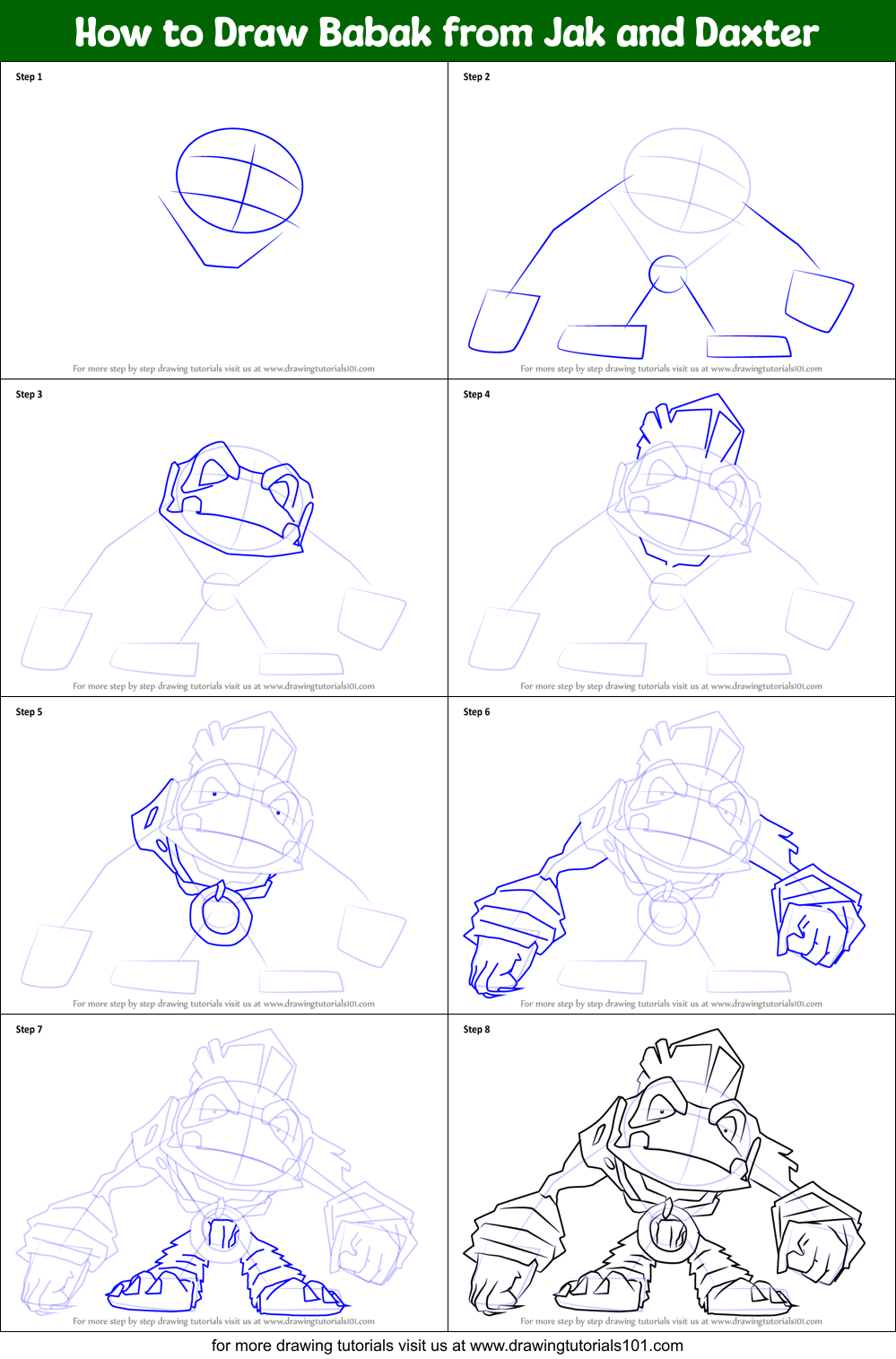 How to Draw Babak from Jak and Daxter Printable Step by Step