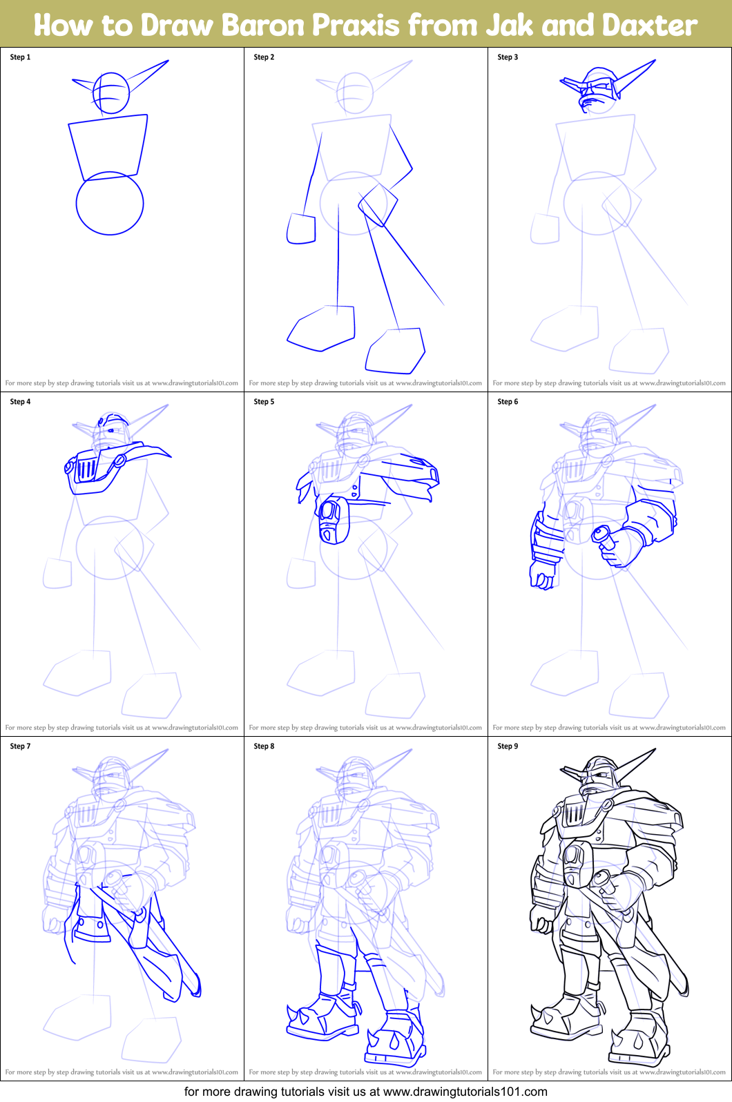 How to Draw Baron Praxis from Jak and Daxter Printable Step by Step