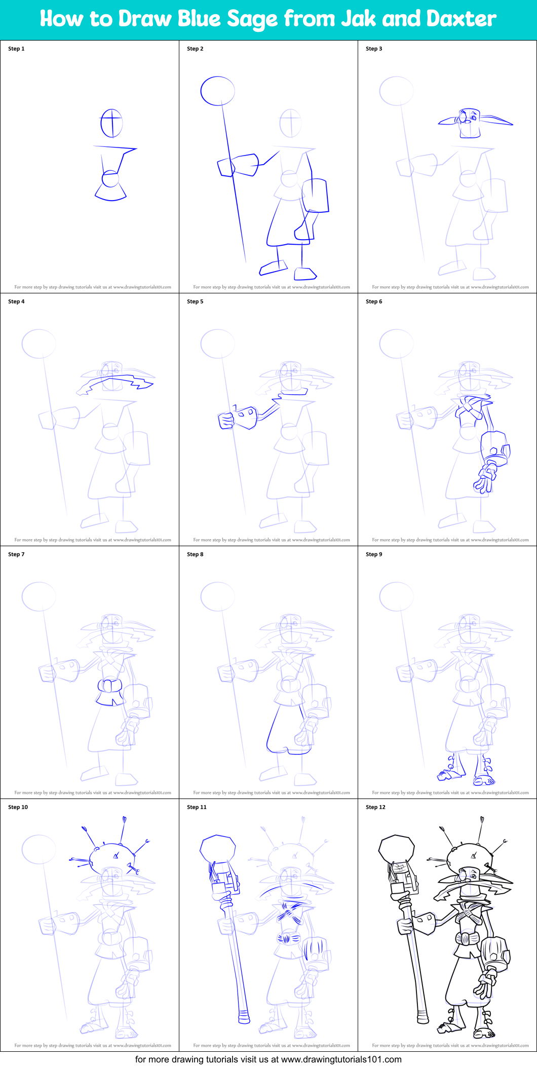 How to Draw Blue Sage from Jak and Daxter Printable Step by Step