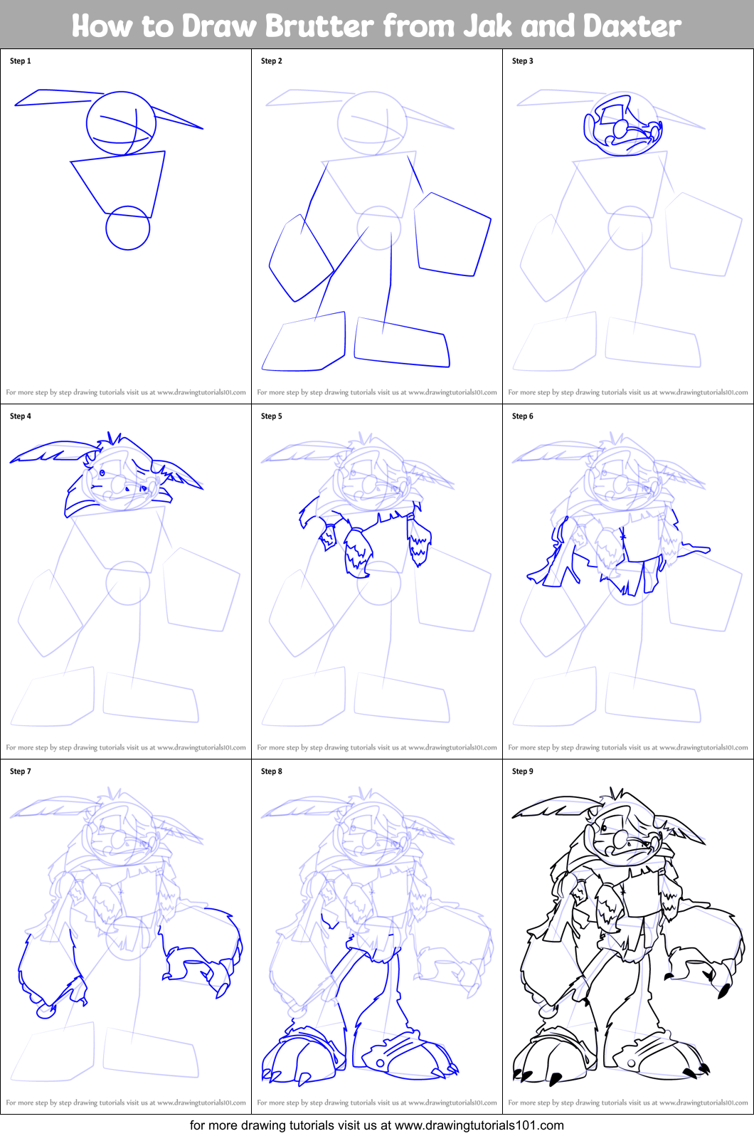 How to Draw Brutter from Jak and Daxter Printable Step by Step