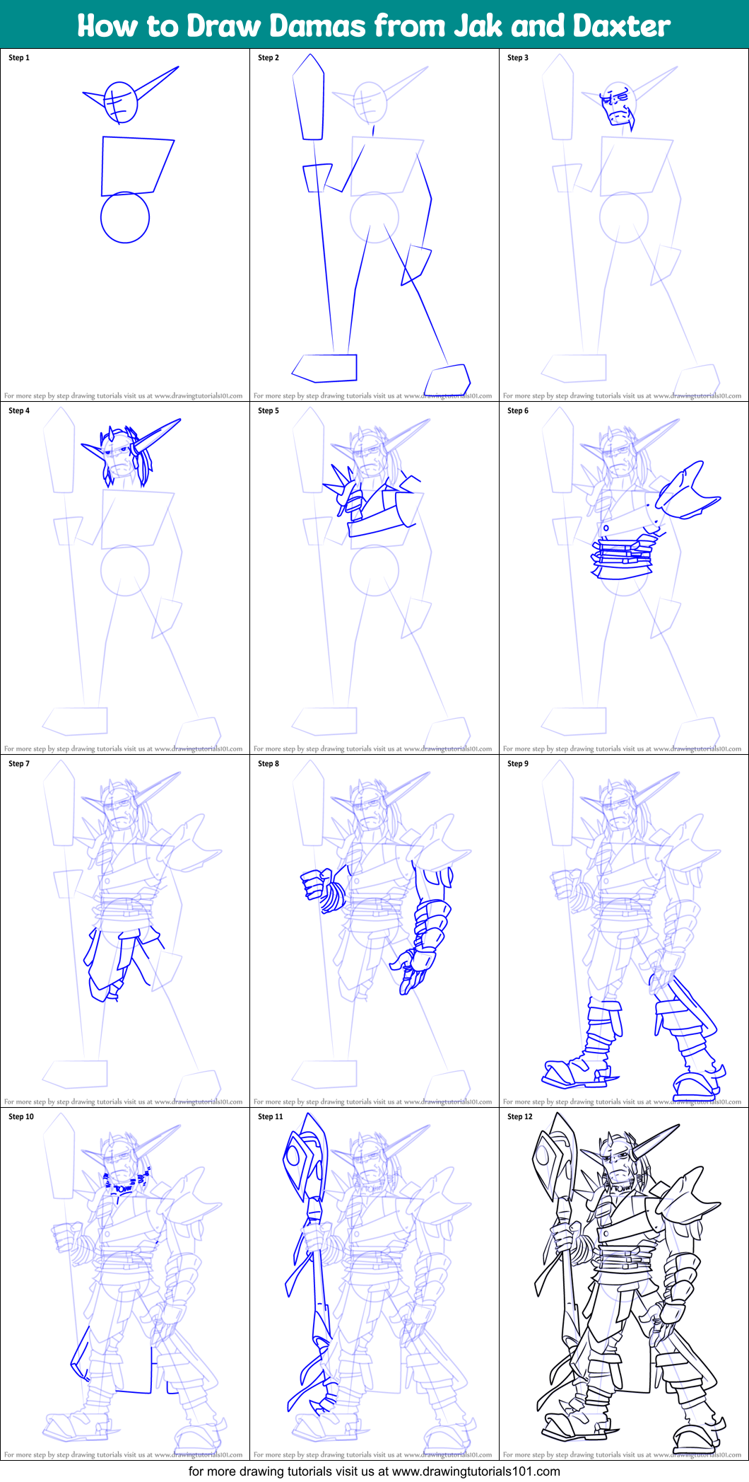 How to Draw Damas from Jak and Daxter Printable Step by Step