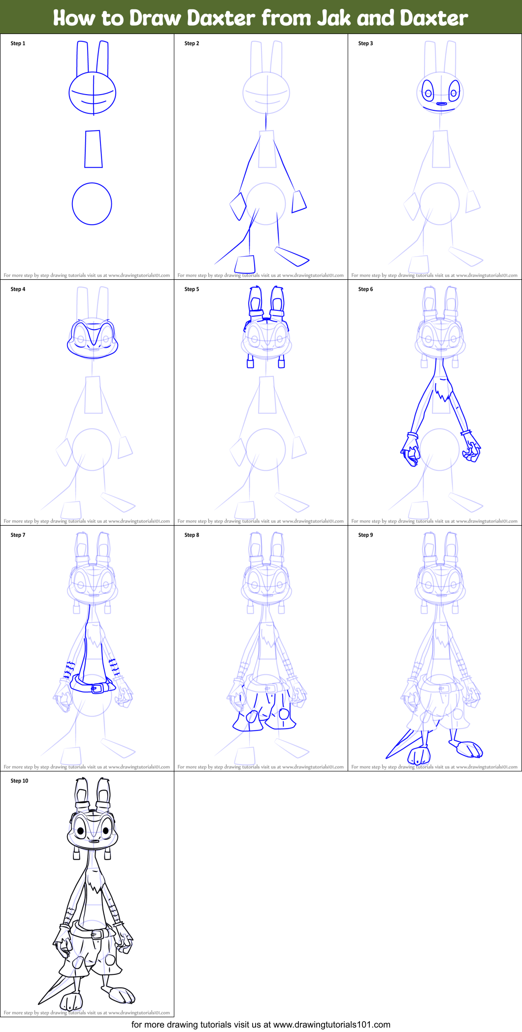 How to Draw Daxter from Jak and Daxter Printable Step by Step