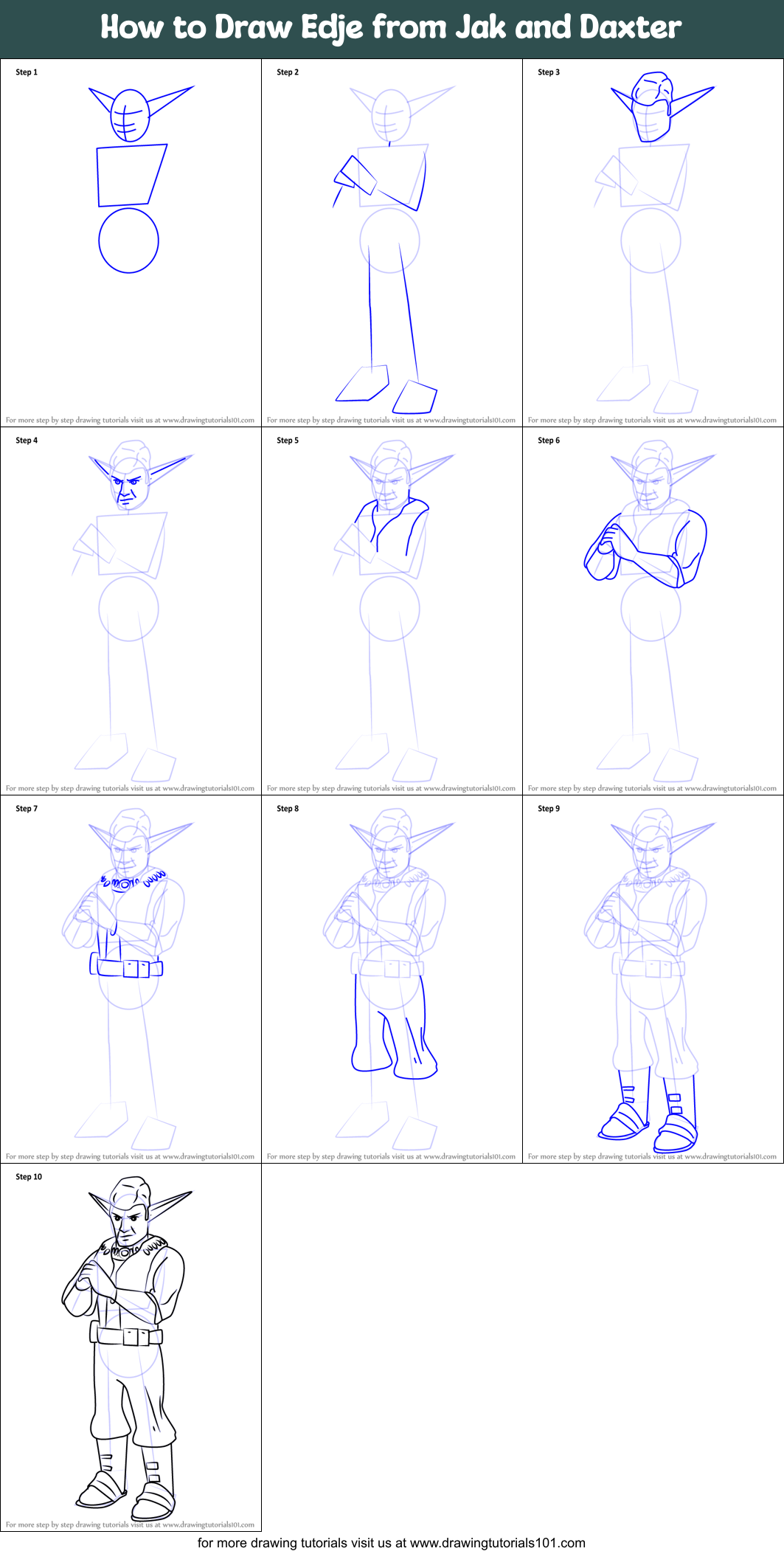 How to Draw Edje from Jak and Daxter Printable Step by Step