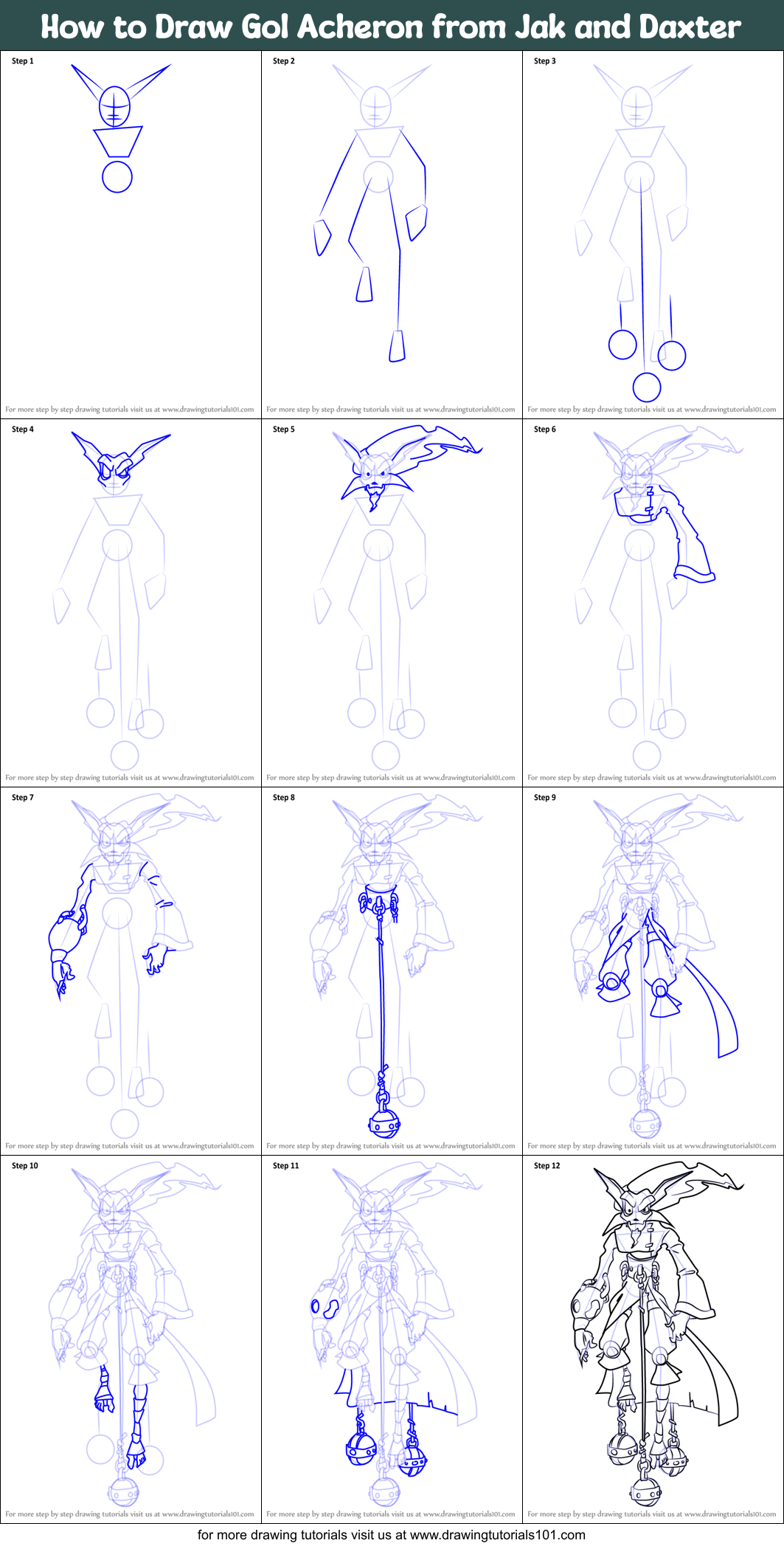 How to Draw Gol Acheron from Jak and Daxter Printable Step by Step