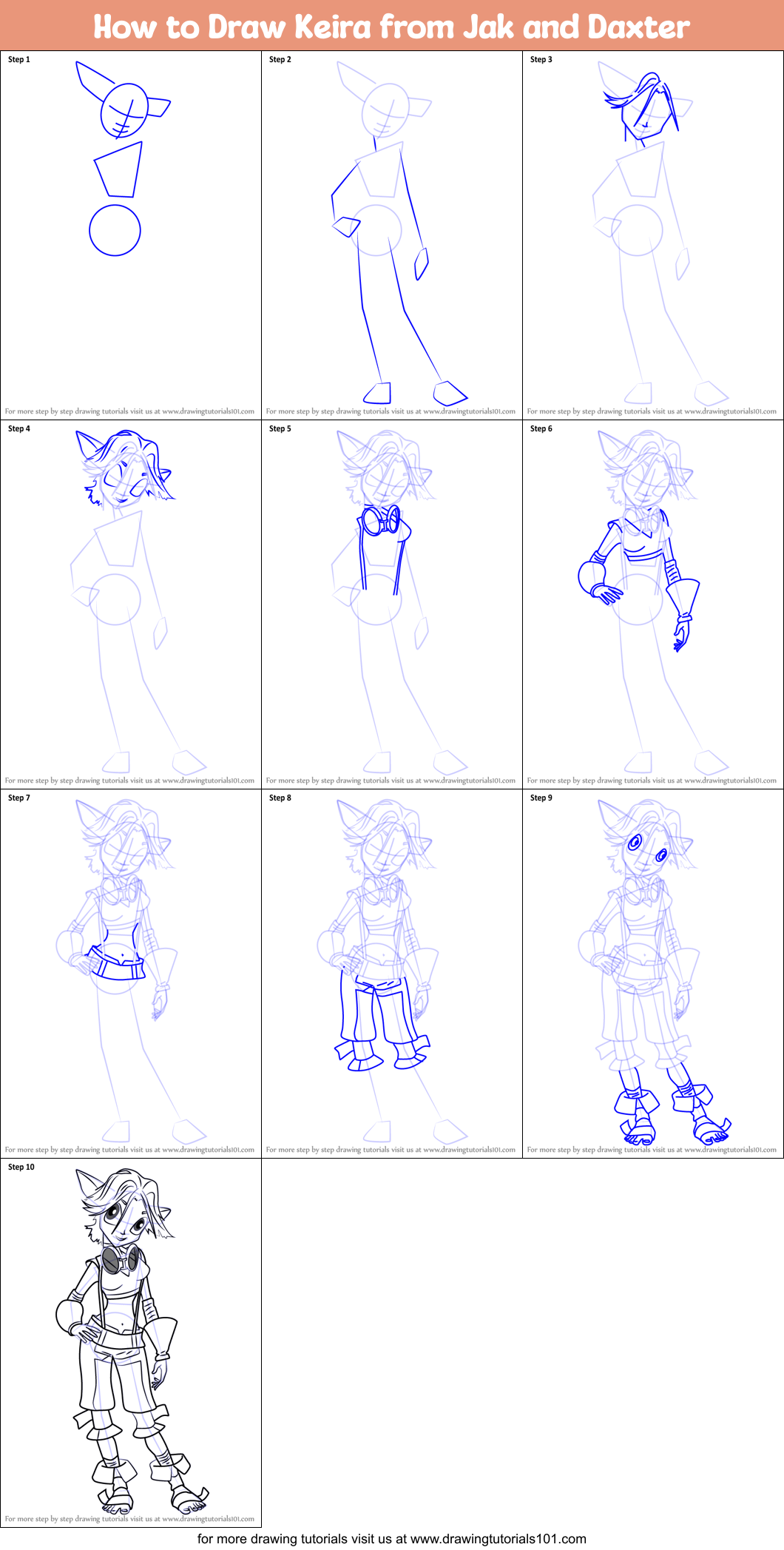 How to Draw Keira from Jak and Daxter Printable Step by Step