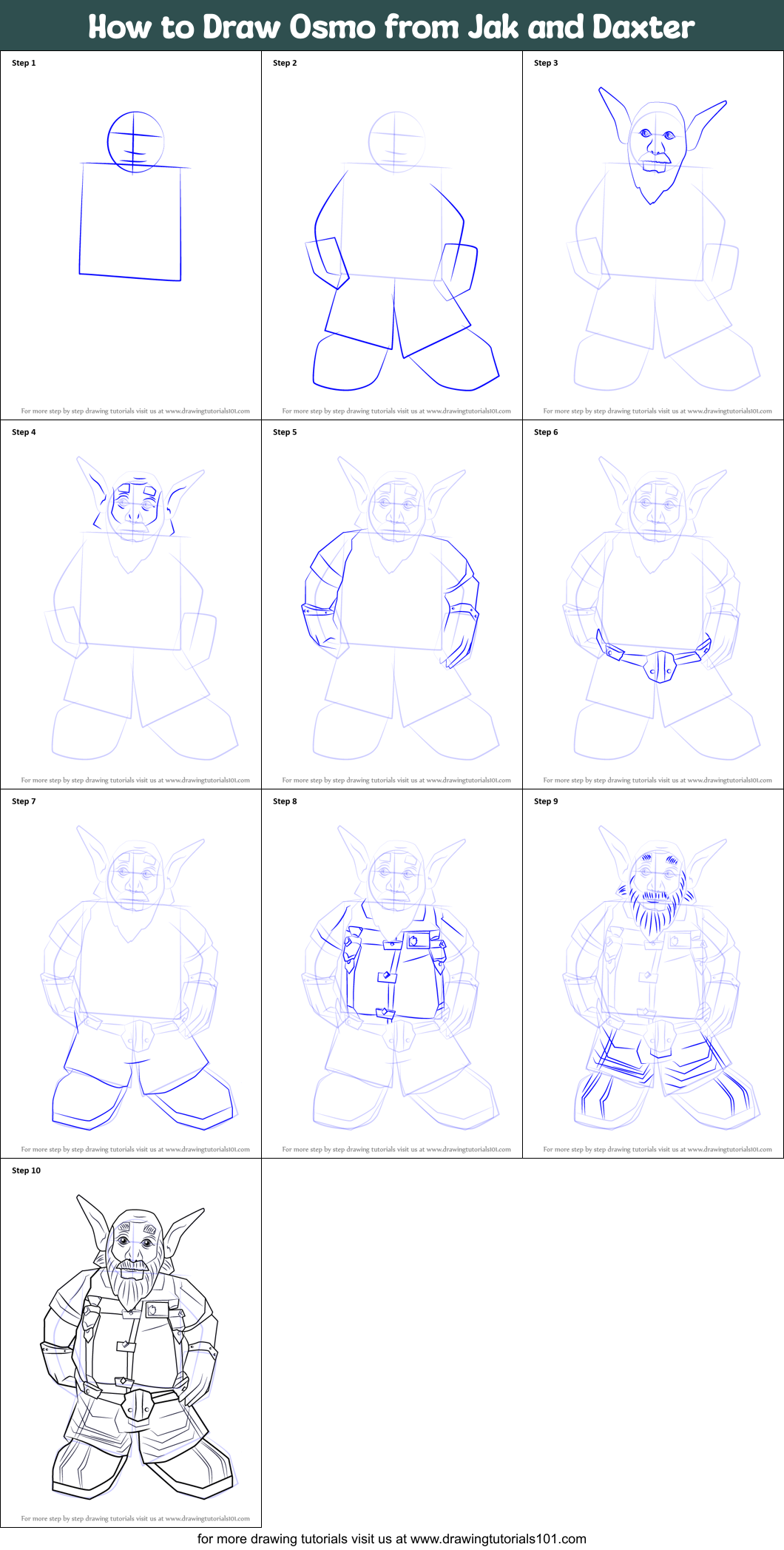 How to Draw Osmo from Jak and Daxter Printable Step by Step