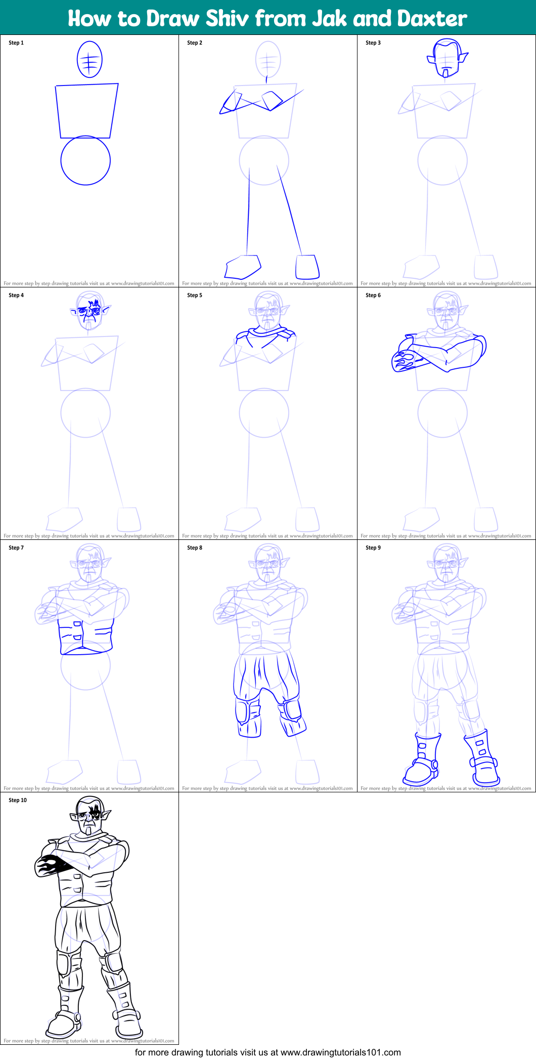 How to Draw Shiv from Jak and Daxter Printable Step by Step