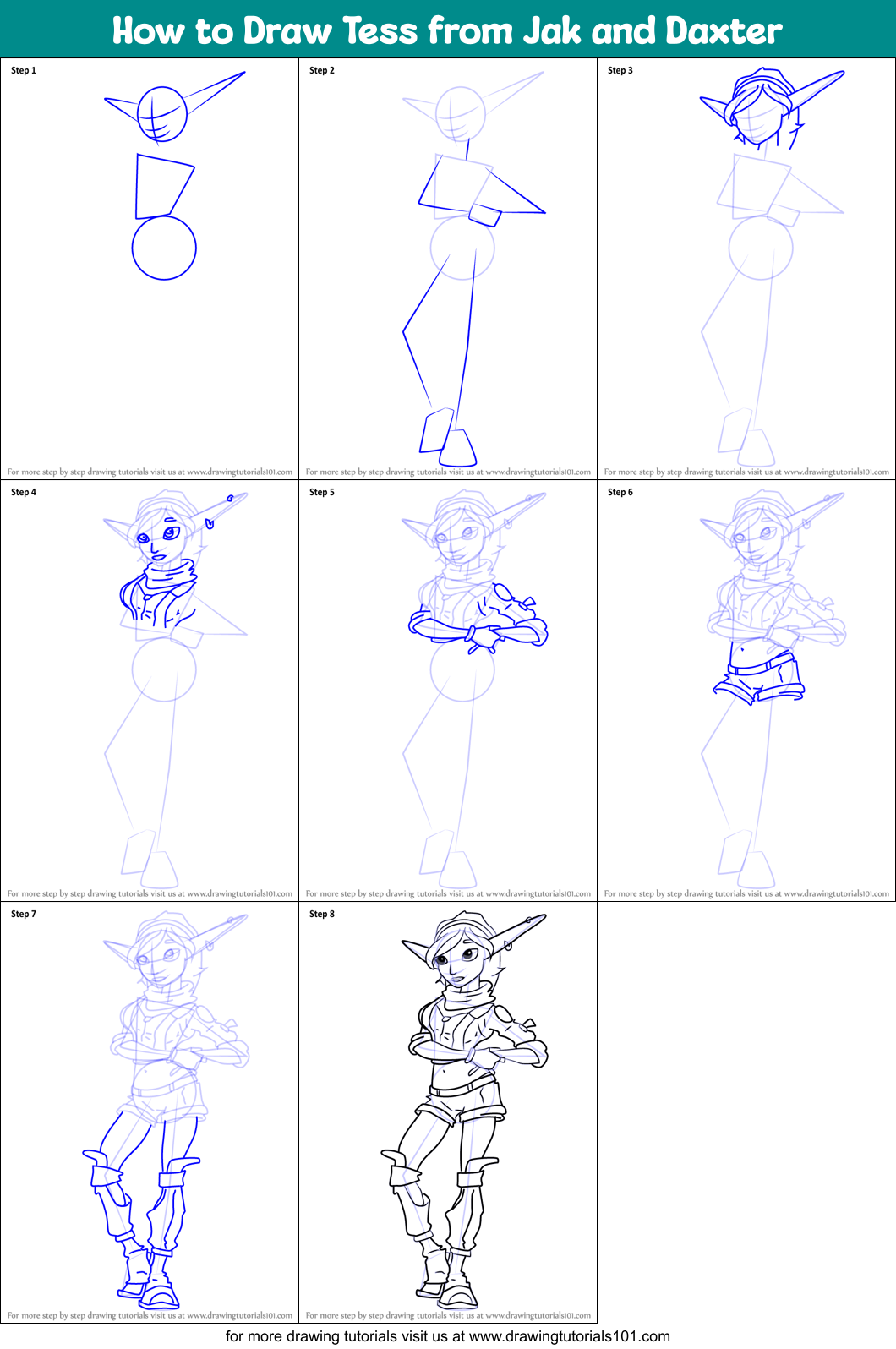 How to Draw Tess from Jak and Daxter Printable Step by Step