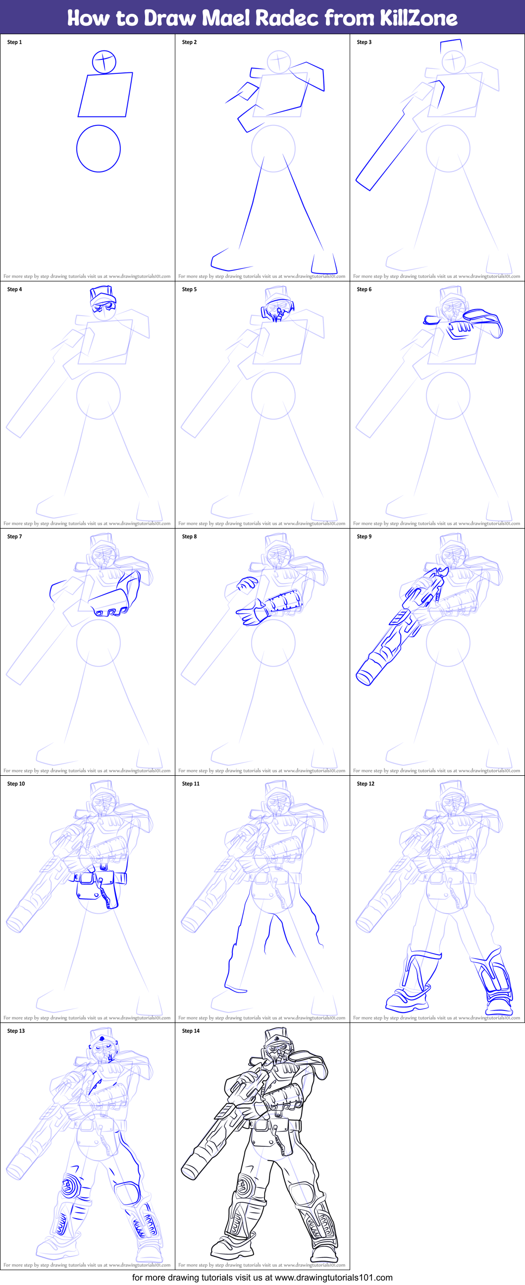 How to Draw Mael Radec from KillZone Printable Step by Step