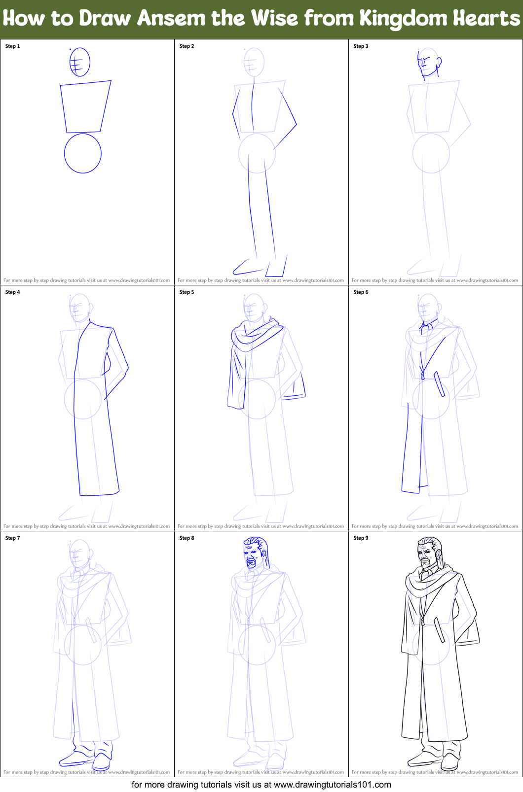 How to Draw Ansem the Wise from Kingdom Hearts Printable Step by Step