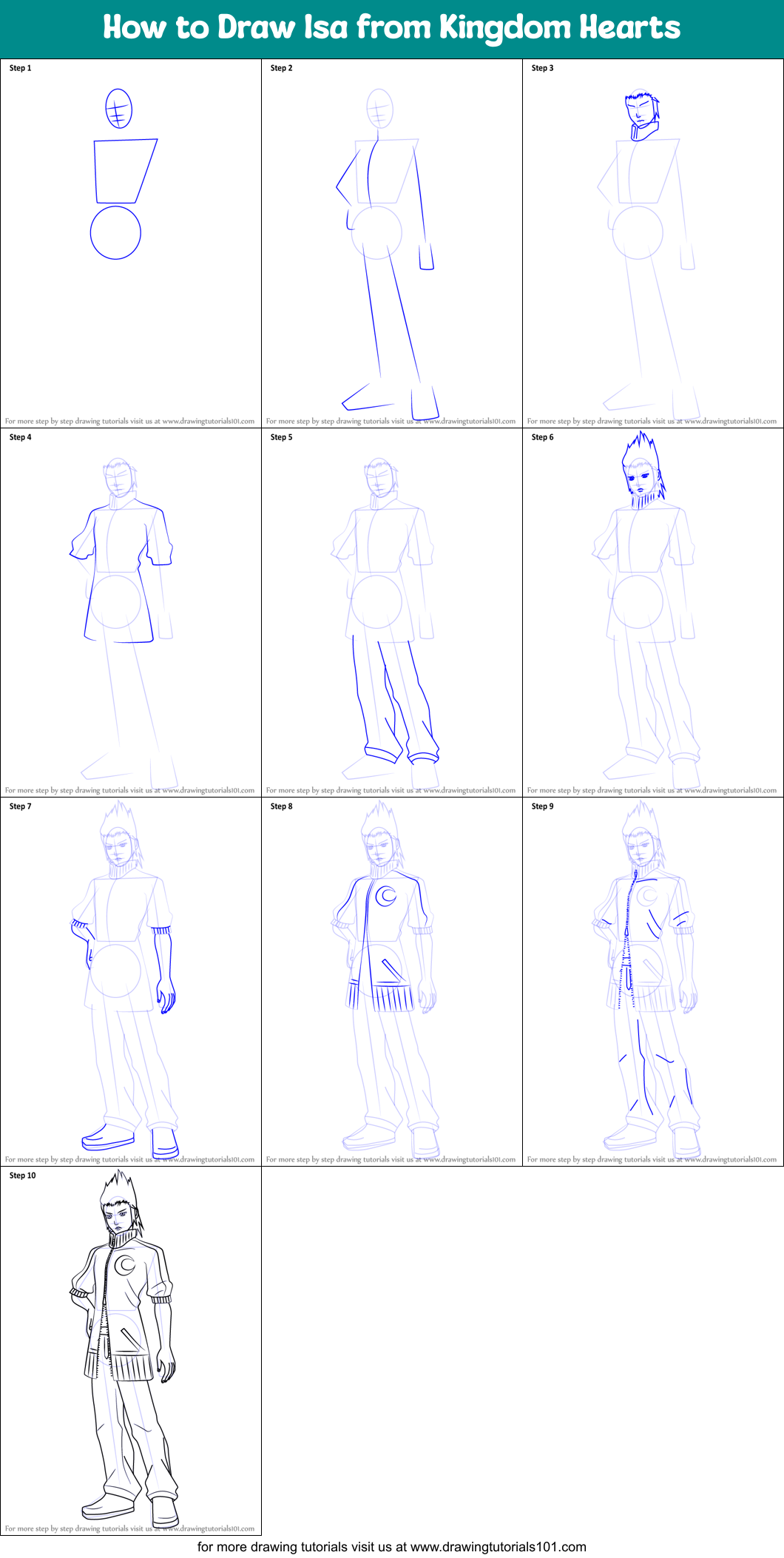 How to Draw Isa from Kingdom Hearts Printable Step by Step