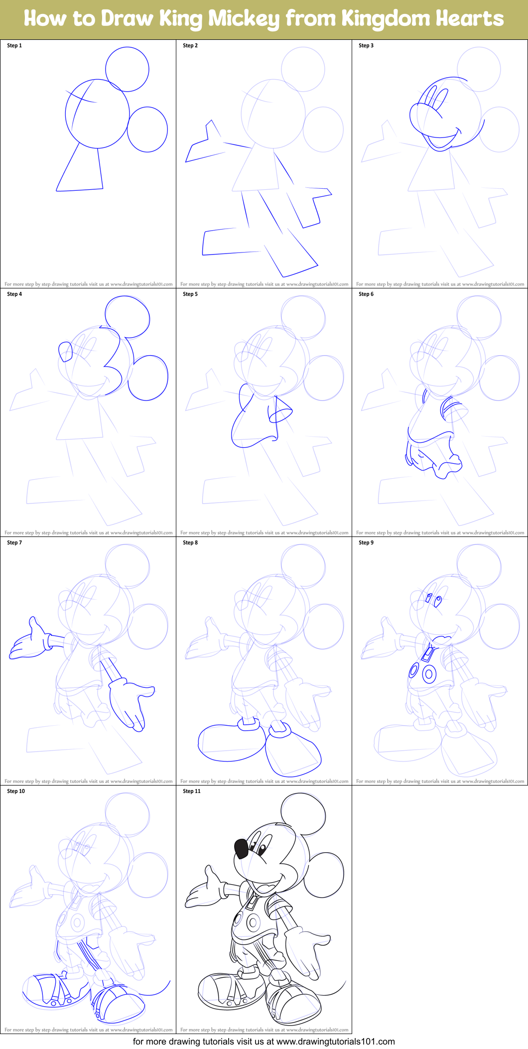 How to Draw King Mickey from Kingdom Hearts Printable Step by Step