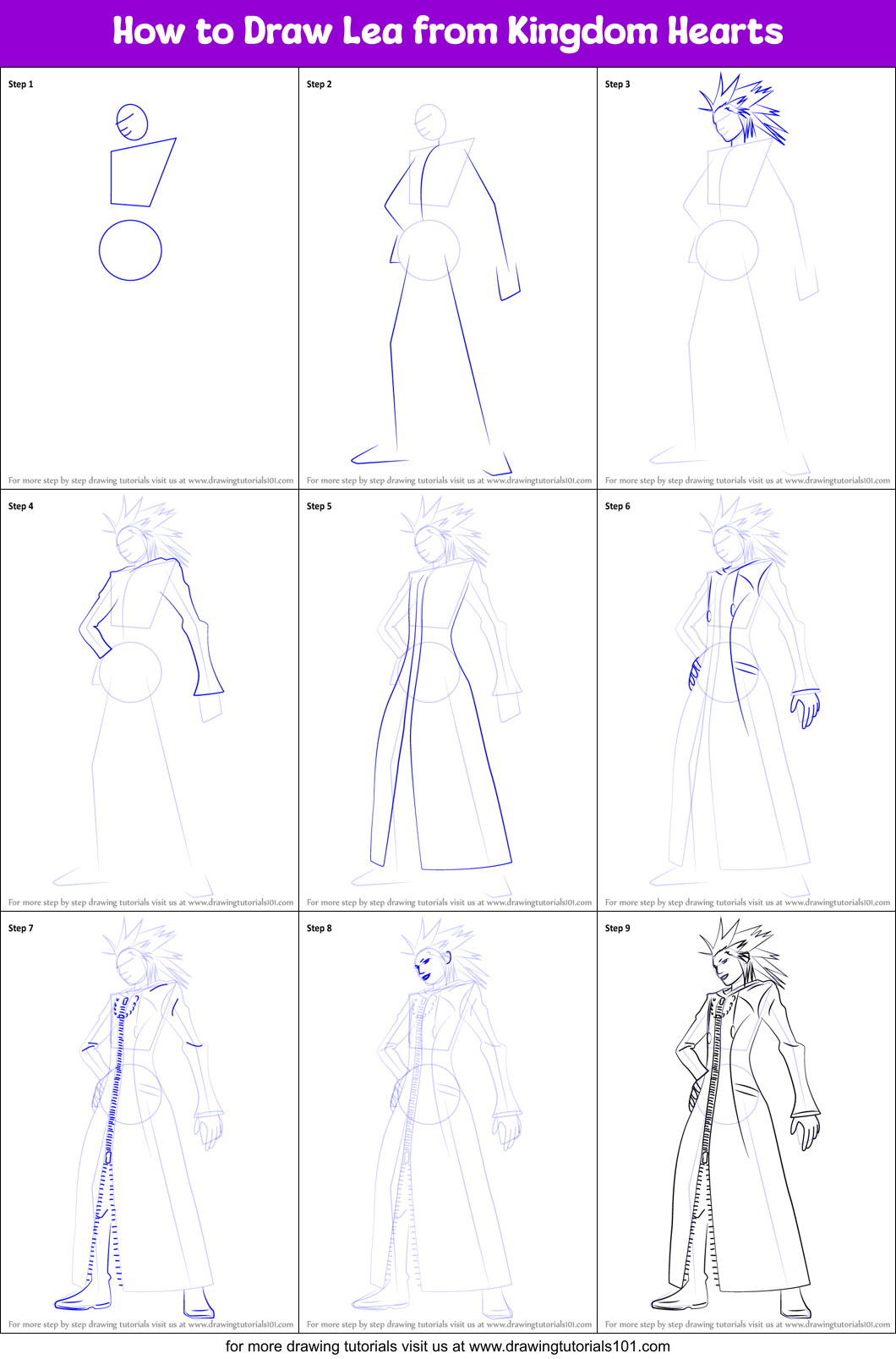 How to Draw Lea from Kingdom Hearts Printable Step by Step
