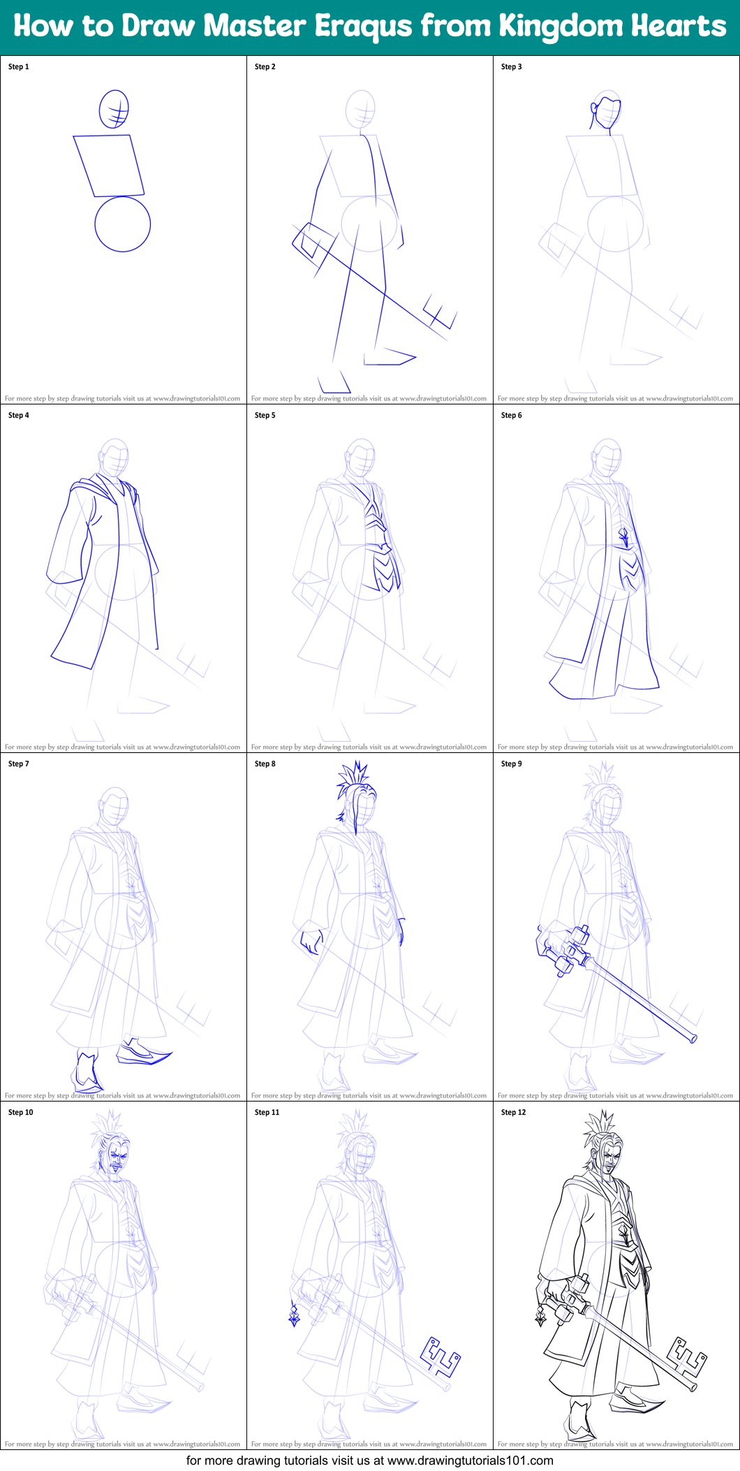 How to Draw Master Eraqus from Kingdom Hearts Printable Step by Step