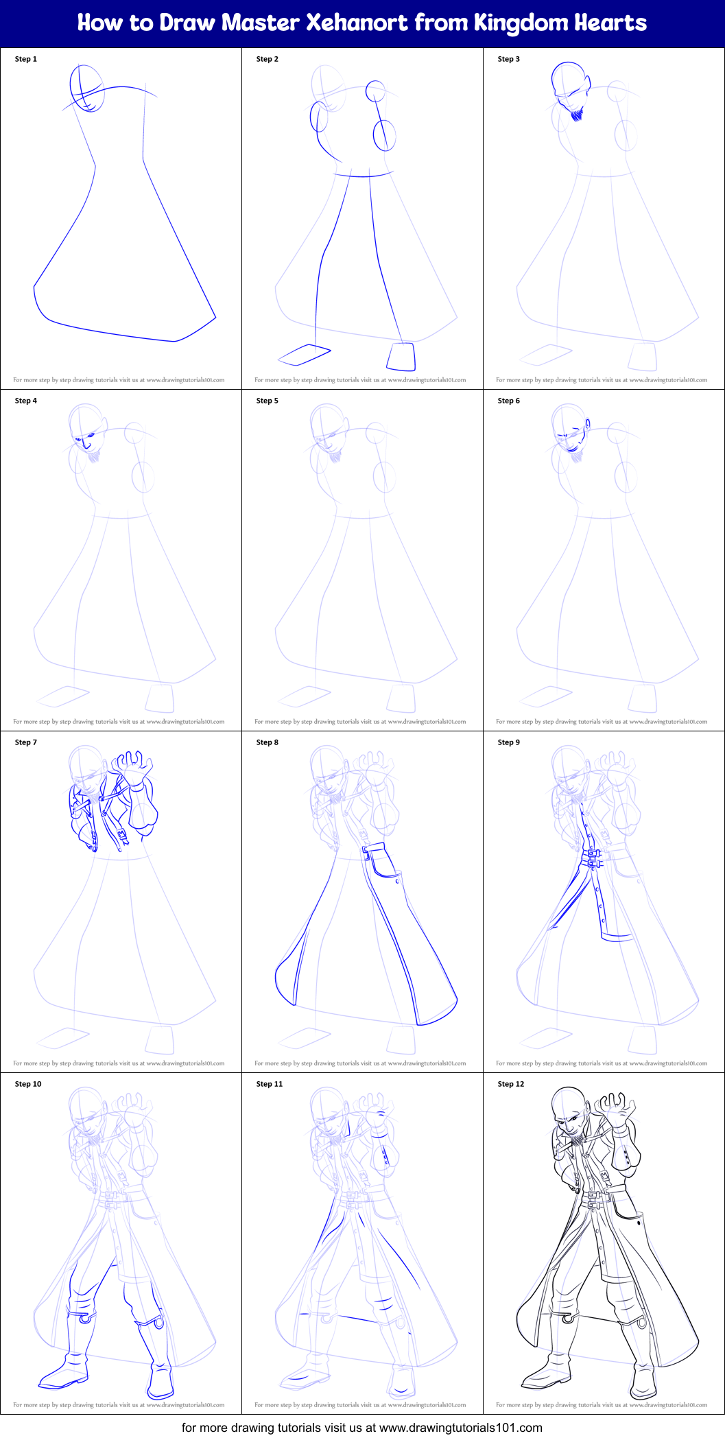 How to Draw Master Xehanort from Kingdom Hearts Printable Step by Step