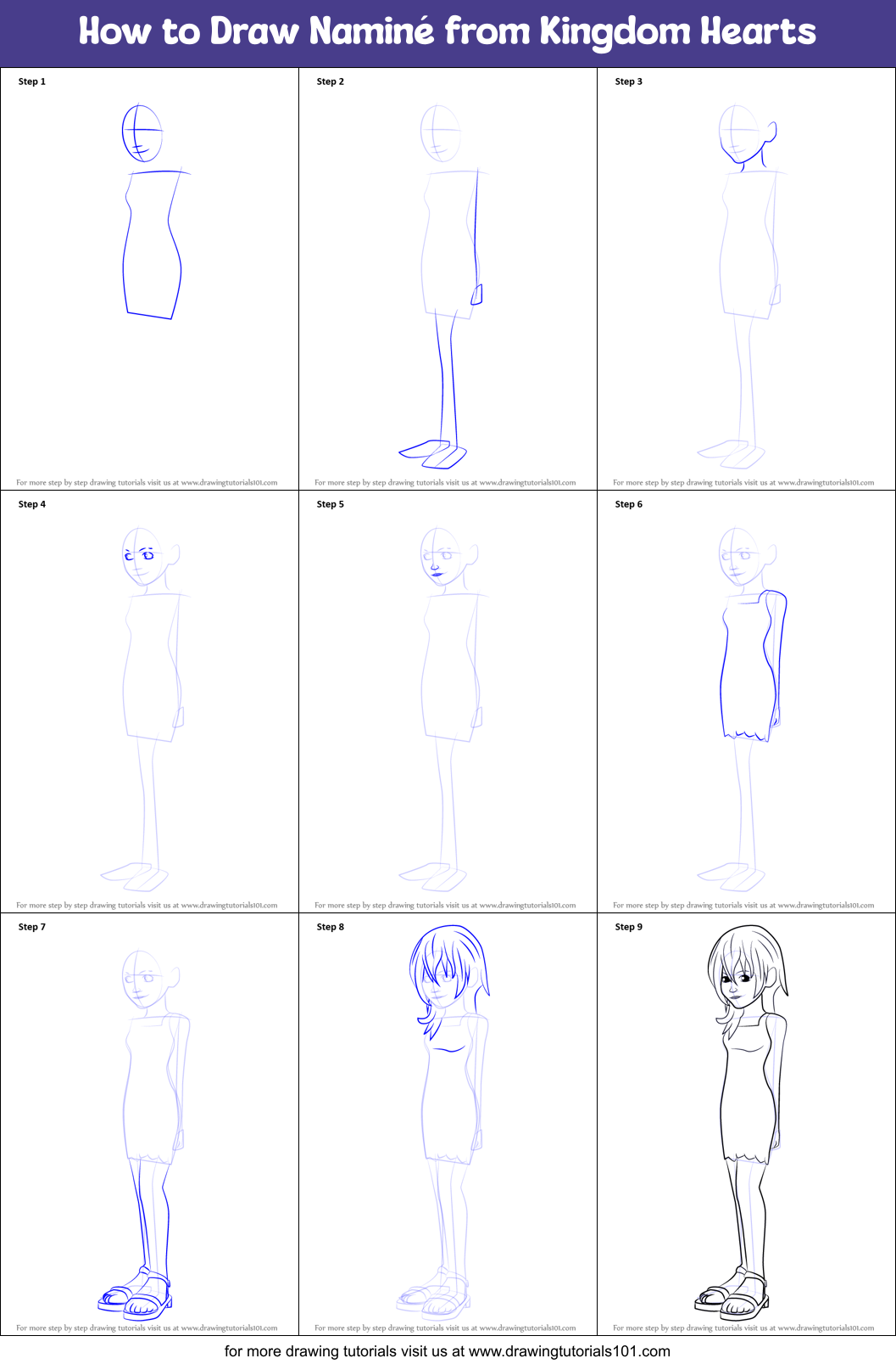 How to Draw Naminé from Kingdom Hearts Printable Step by Step