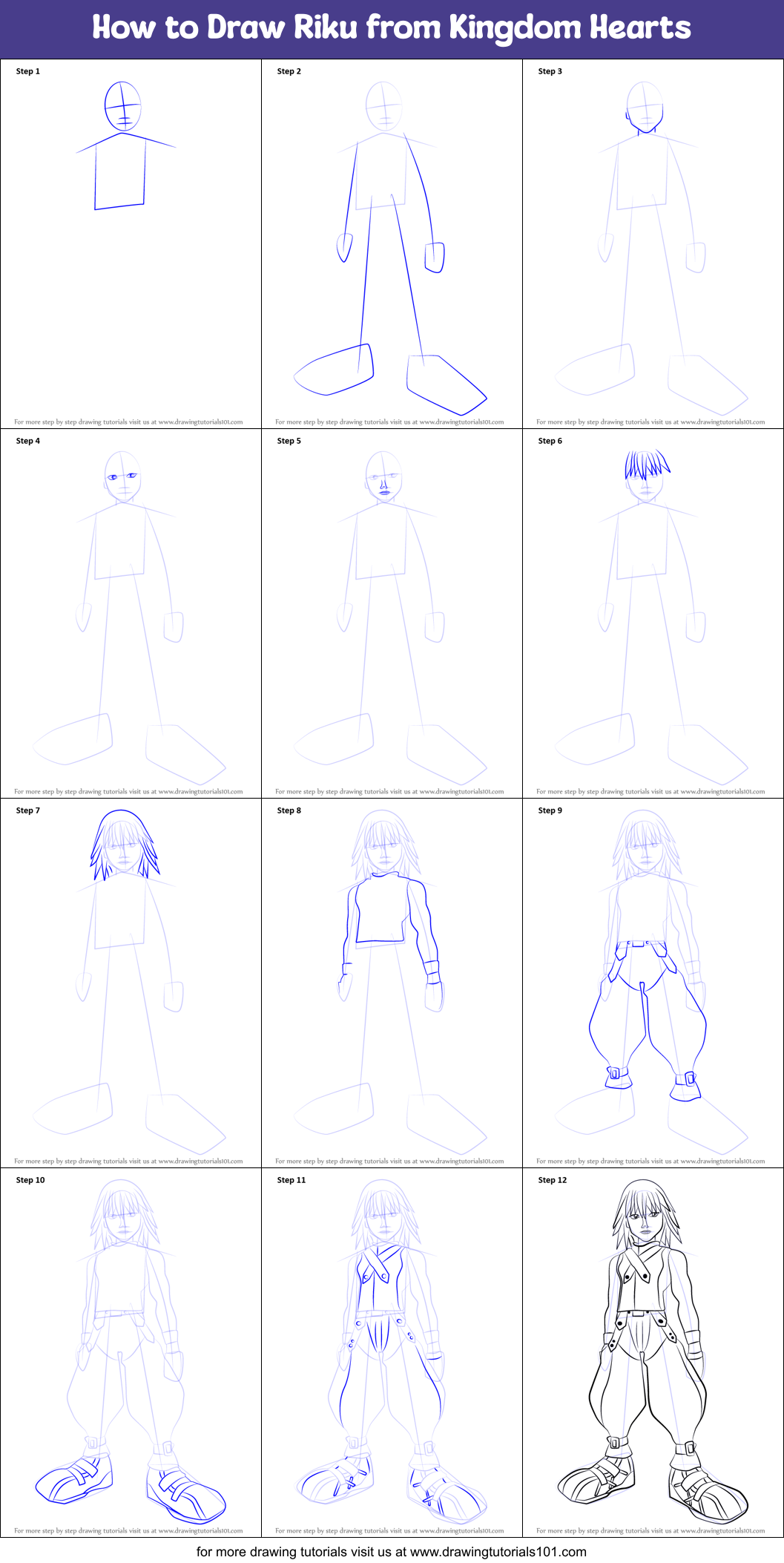 How to Draw Riku from Kingdom Hearts Printable Step by Step