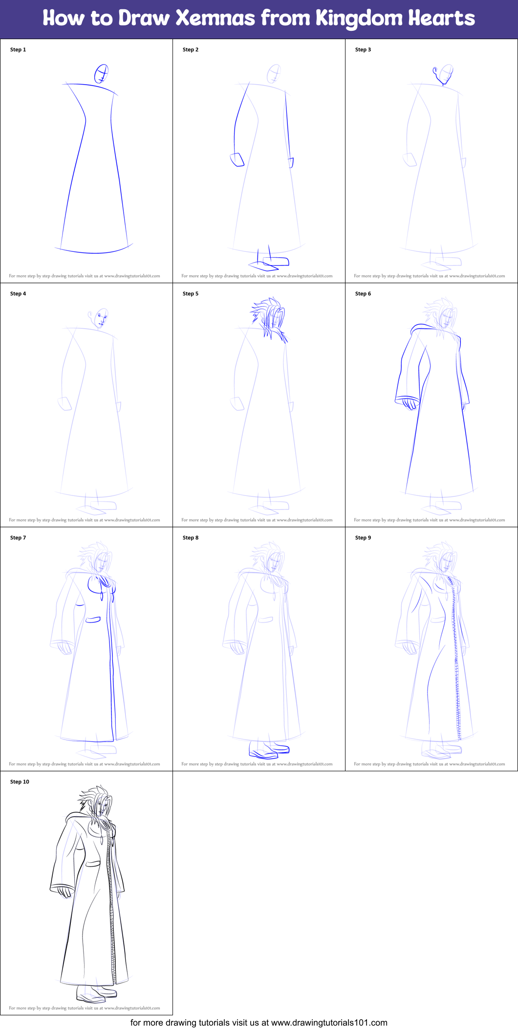 How to Draw Xemnas from Kingdom Hearts Printable Step by Step