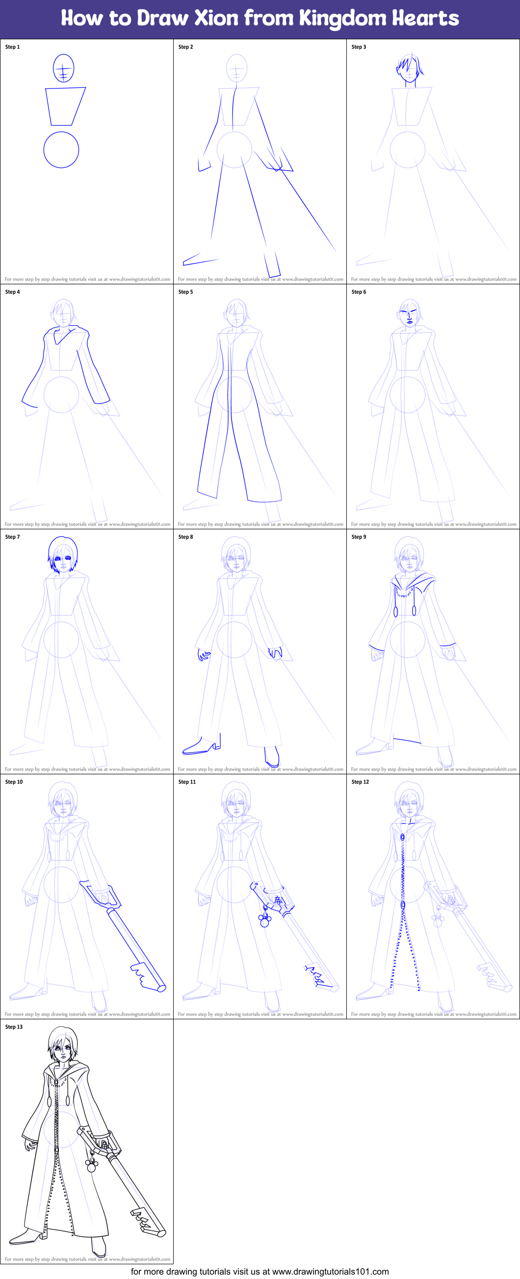 How to Draw Xion from Kingdom Hearts Printable Step by Step