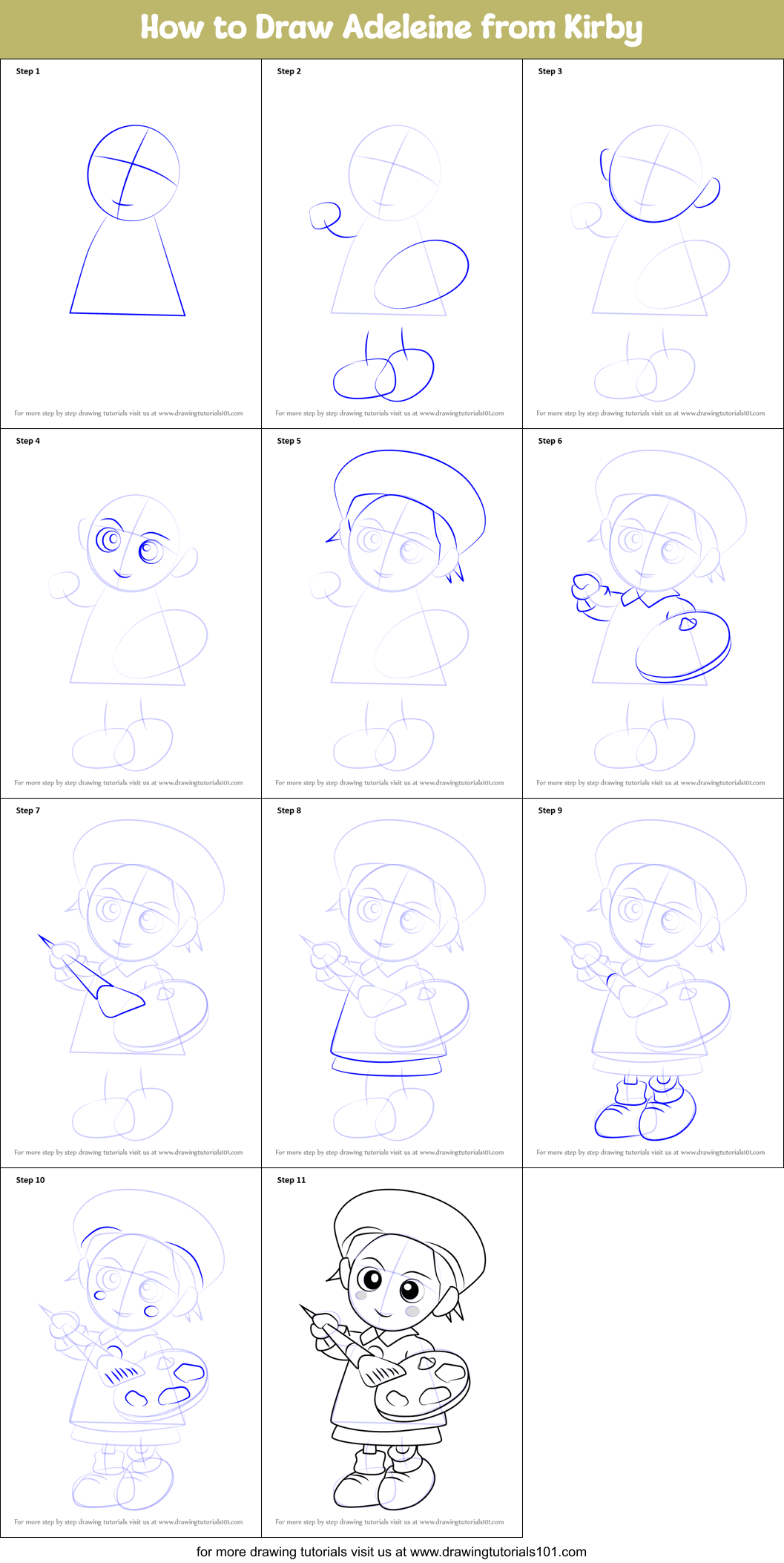 How to Draw Adeleine from Kirby Printable Step by Step