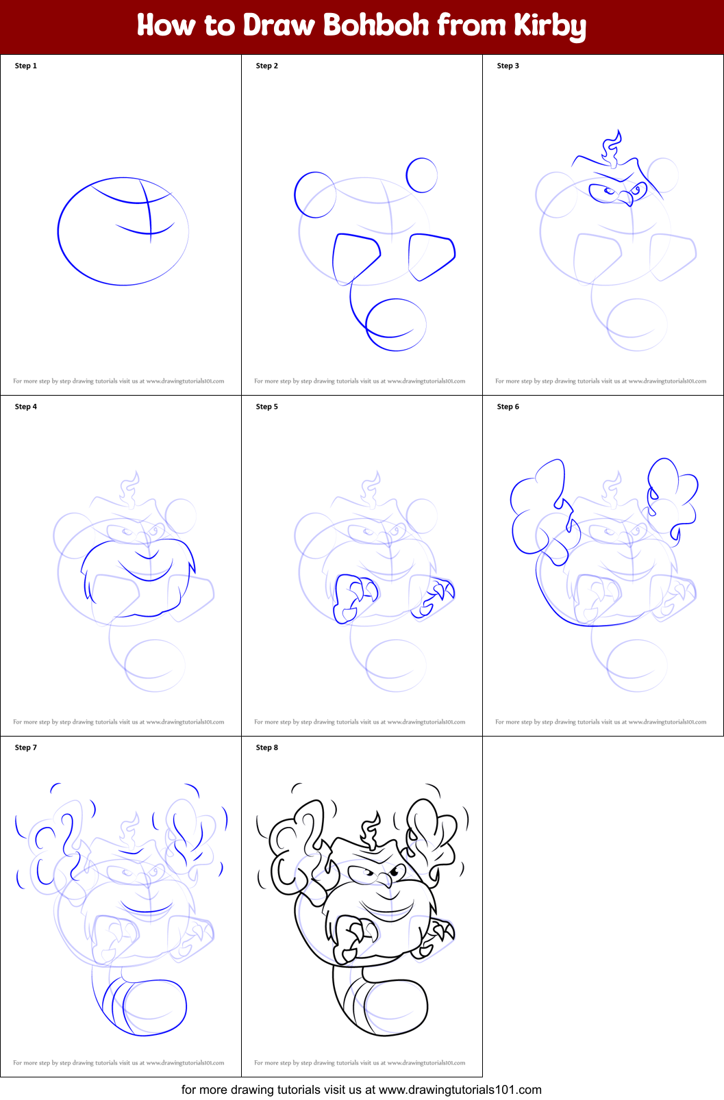 How to Draw Bohboh from Kirby Printable Step by Step