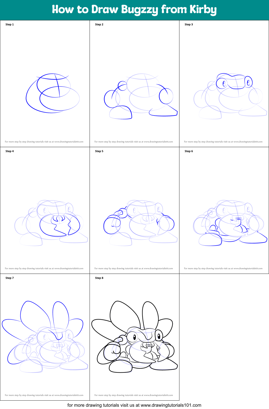 How to Draw Bugzzy from Kirby Printable Step by Step