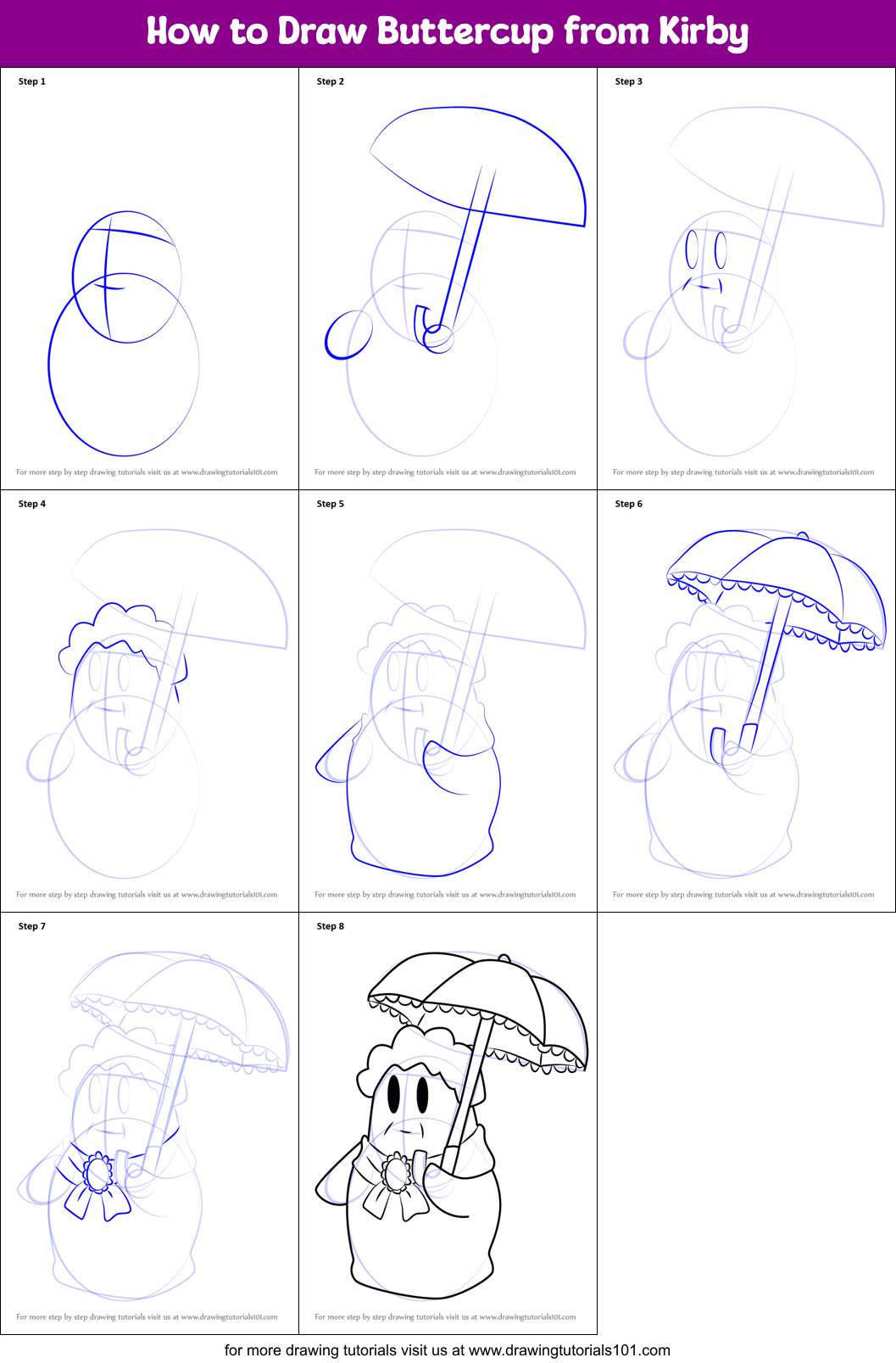 How to Draw Buttercup from Kirby Printable Step by Step