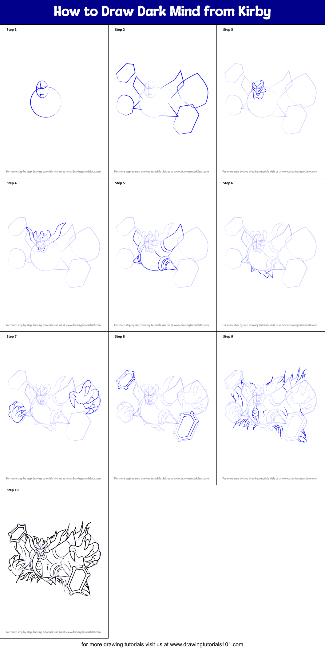 How to Draw Dark Mind from Kirby Printable Step by Step