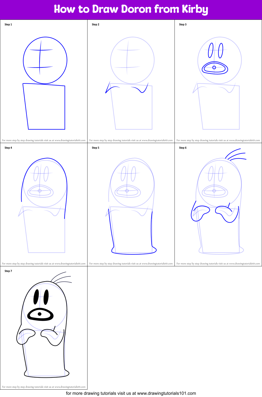 How to Draw Doron from Kirby Printable Step by Step