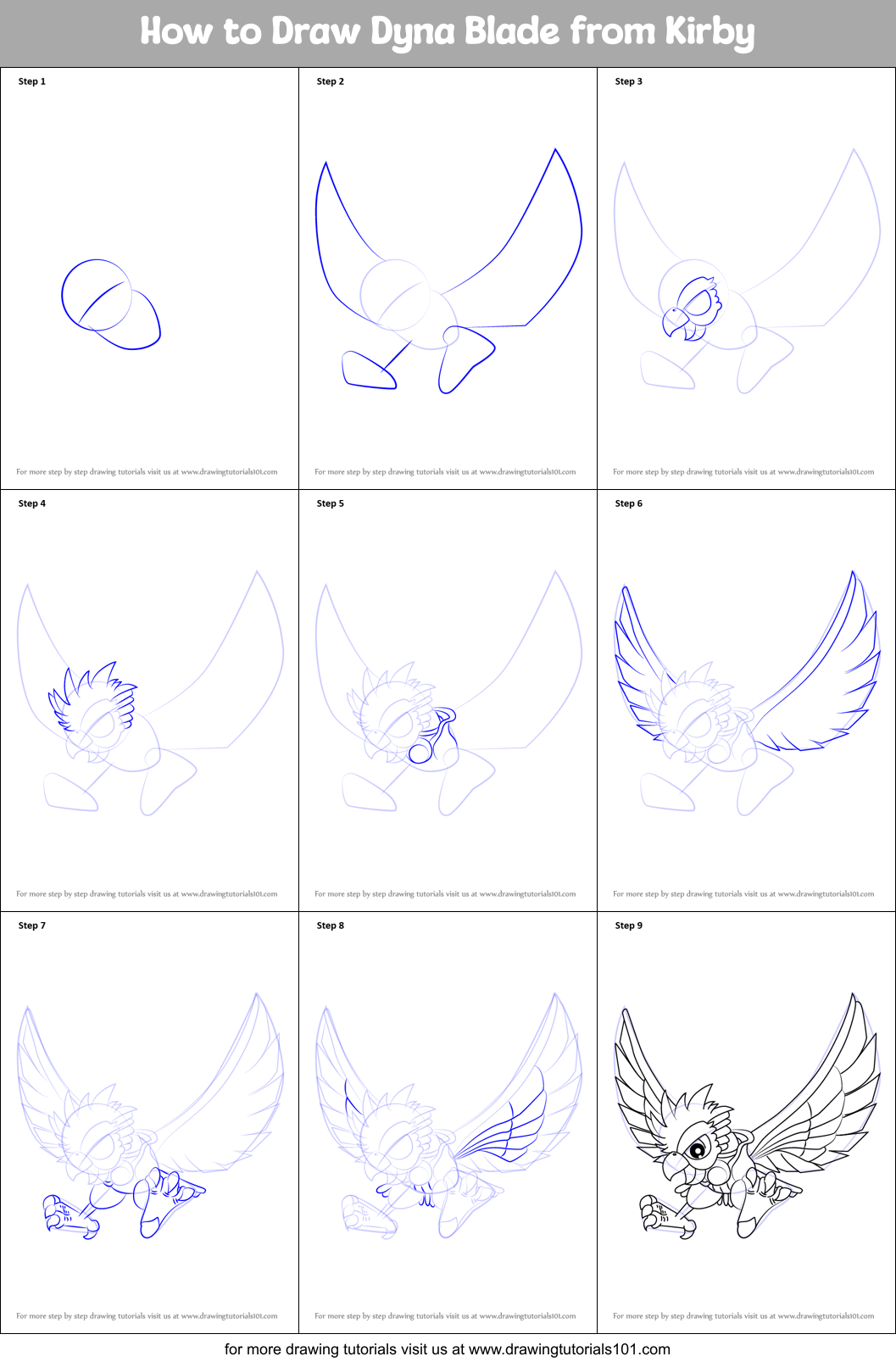 How to Draw Dyna Blade from Kirby Printable Step by Step