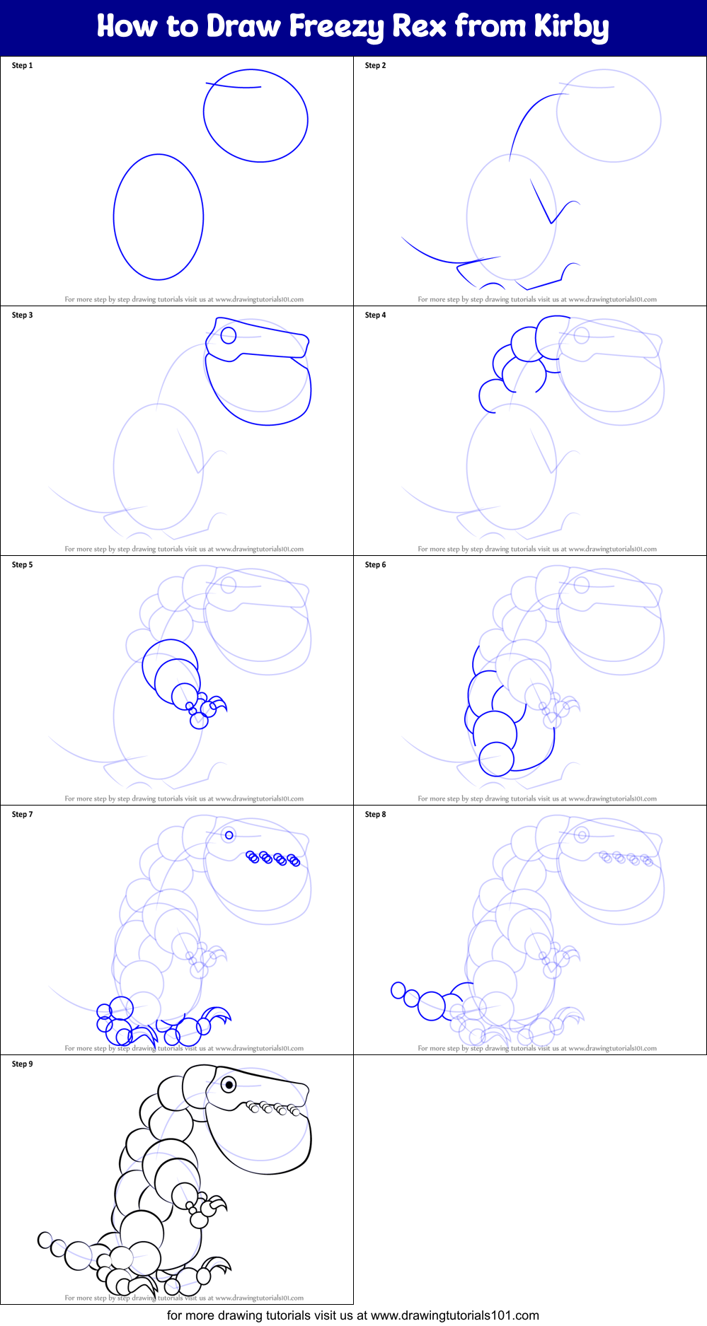 How to Draw Freezy Rex from Kirby Printable Step by Step