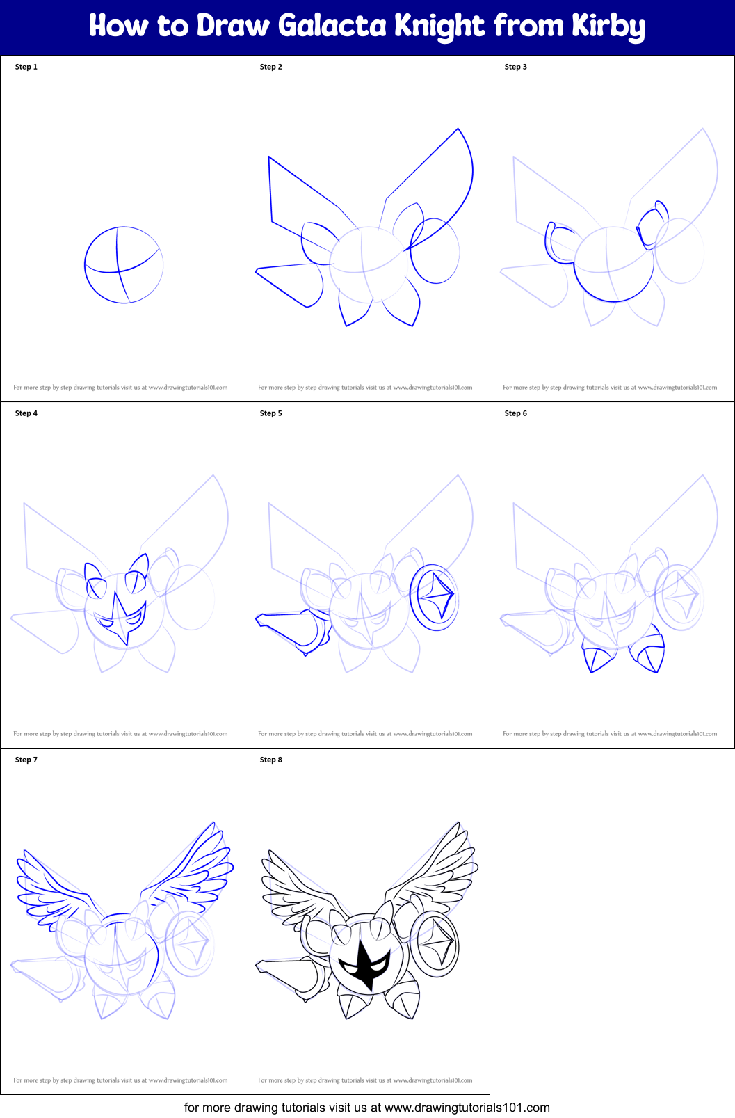 How to Draw Galacta Knight from Kirby printable step by step drawing