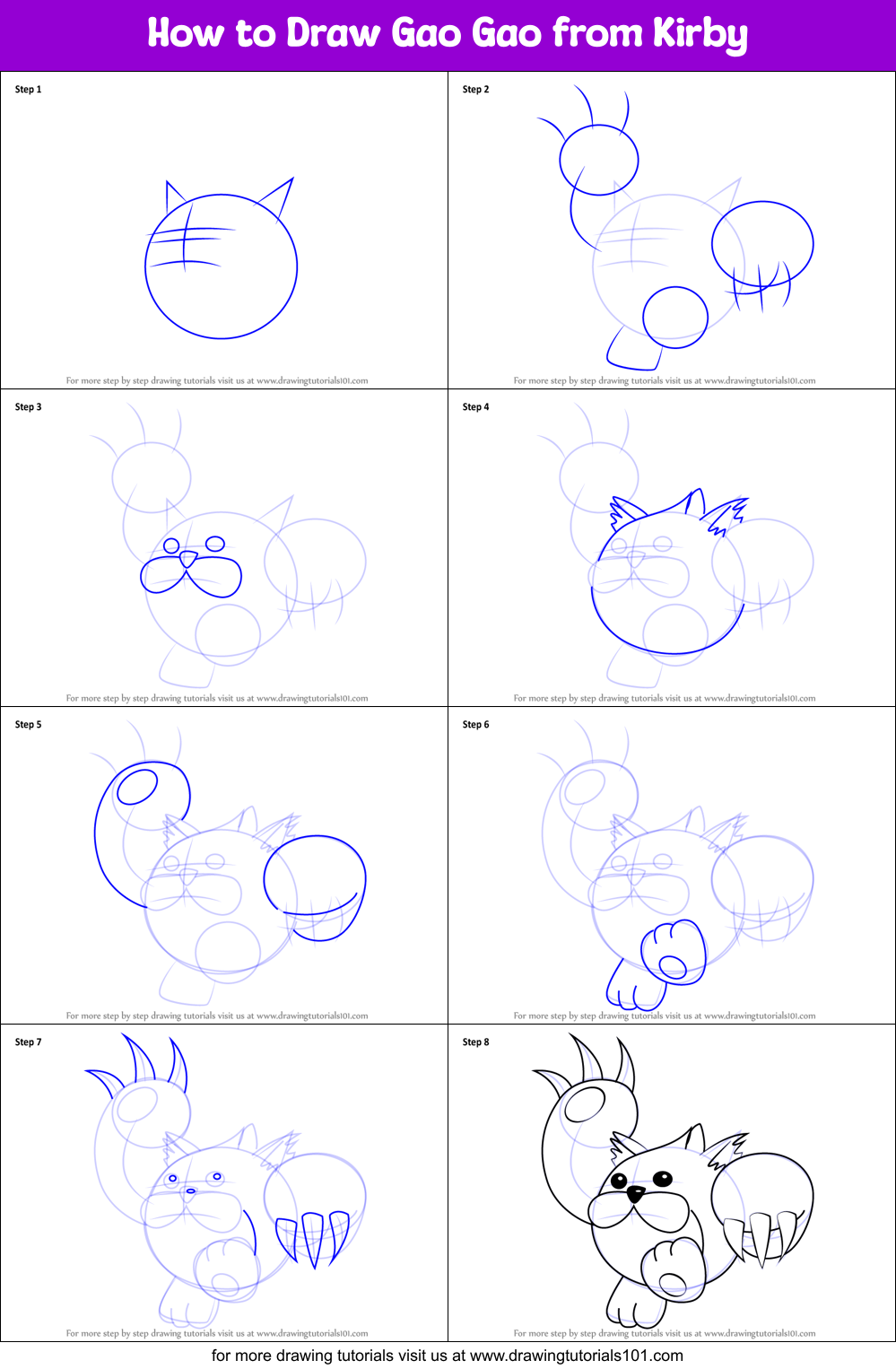 How to Draw Gao Gao from Kirby Printable Step by Step