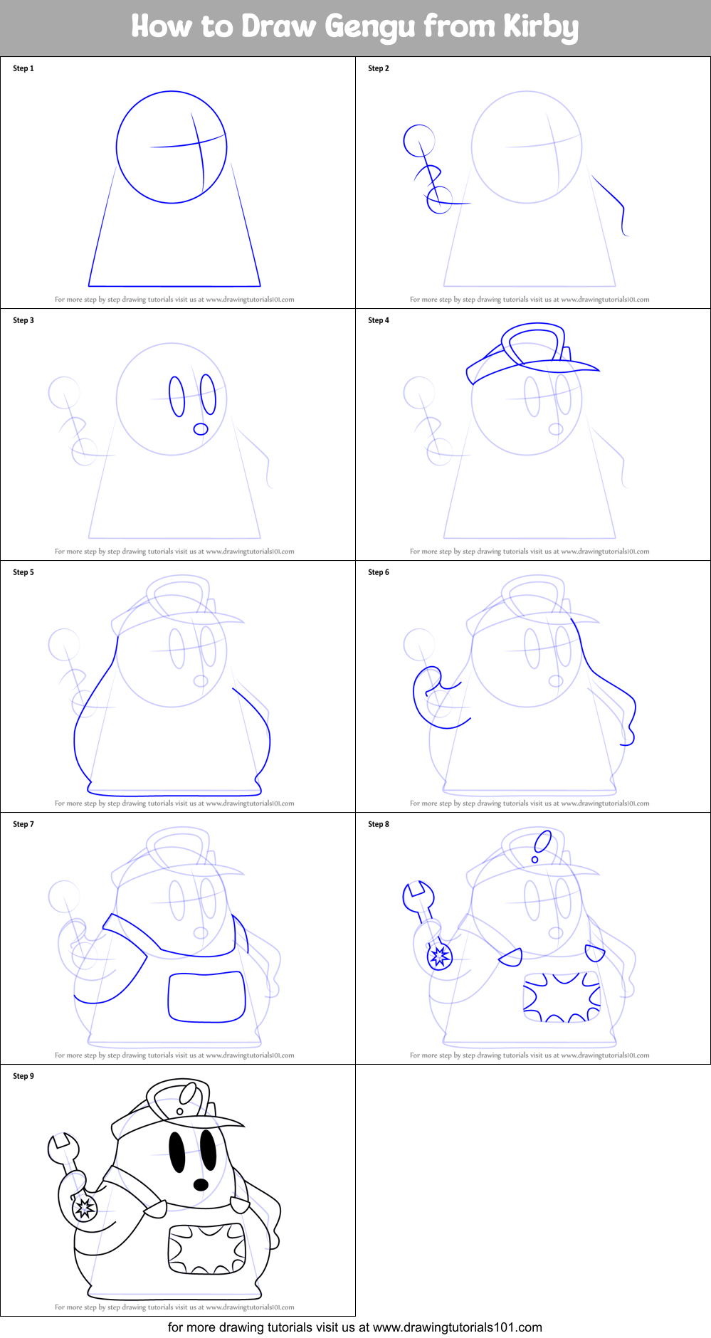 How to Draw Gengu from Kirby Printable Step by Step