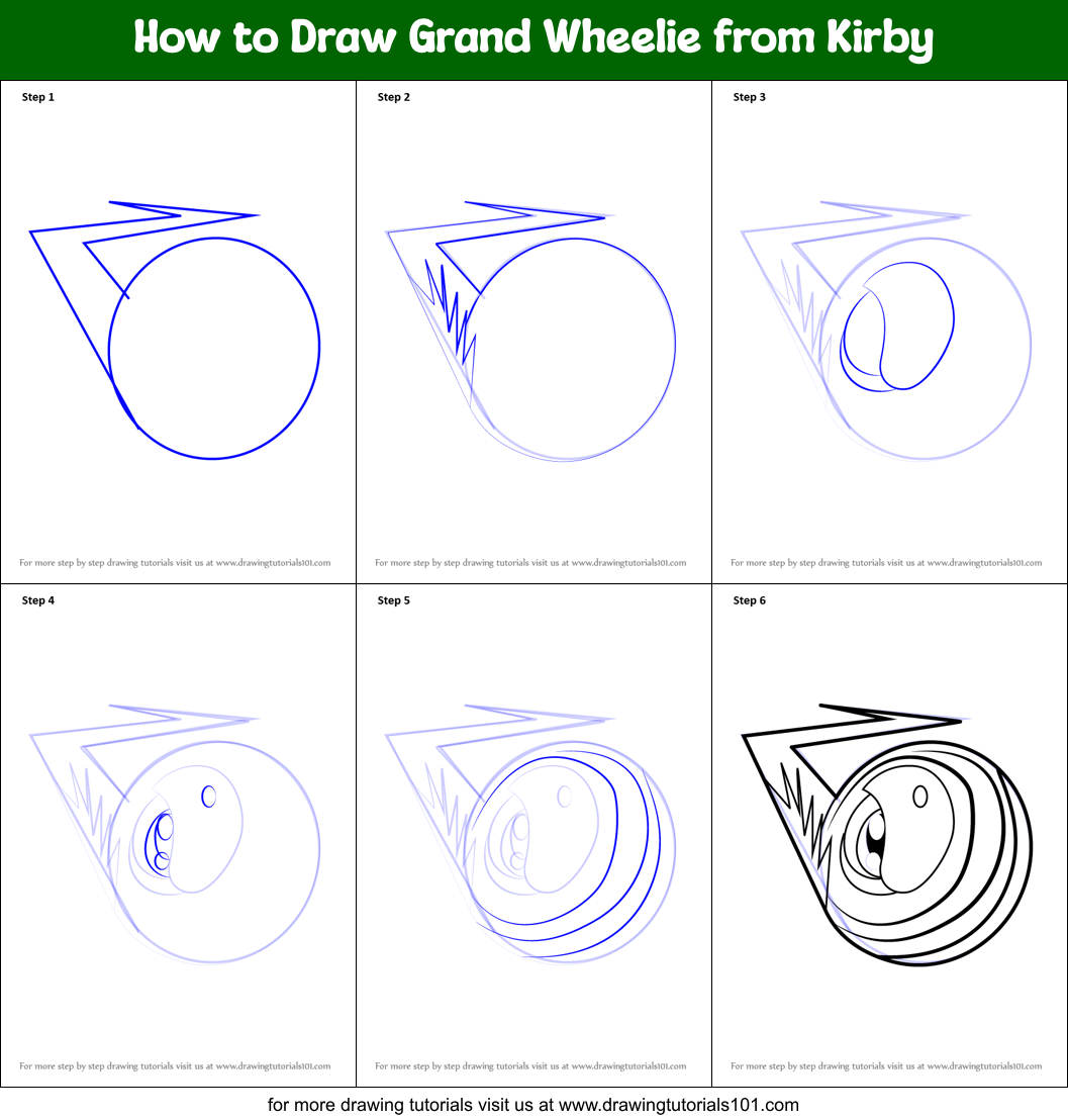 How to Draw Grand Wheelie from Kirby Printable Step by Step