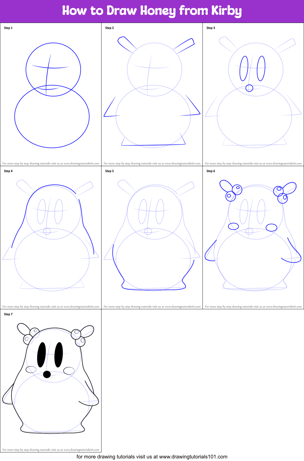 How to Draw Honey from Kirby Printable Step by Step