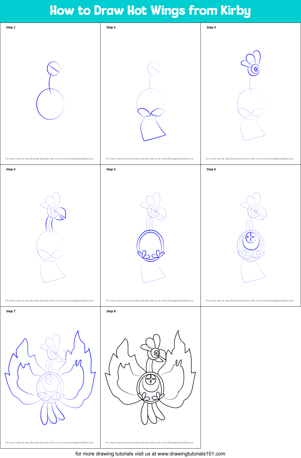 How to Draw Hot Wings from Kirby Printable Step by Step