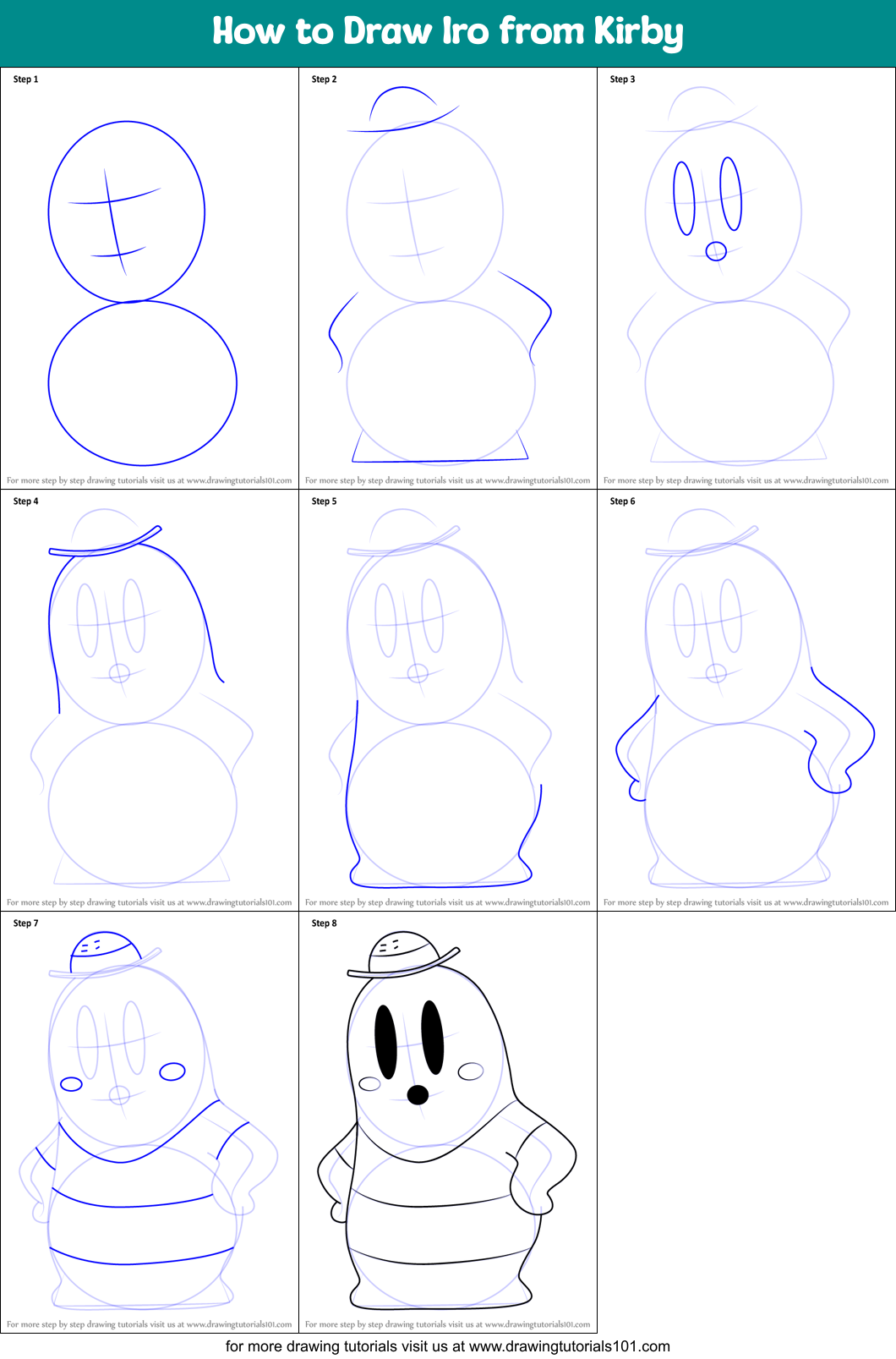 How to Draw Iro from Kirby Printable Step by Step