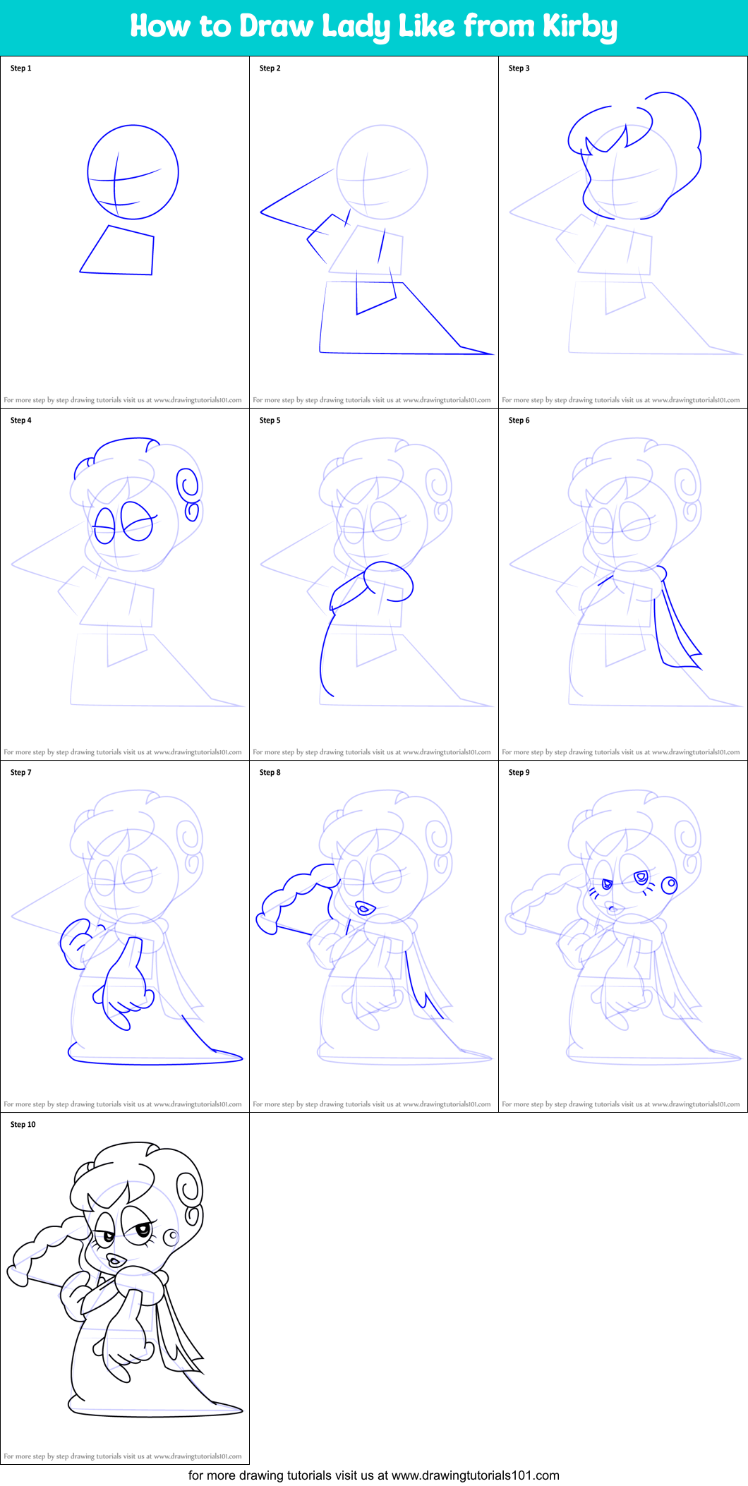 How to Draw Lady Like from Kirby Printable Step by Step