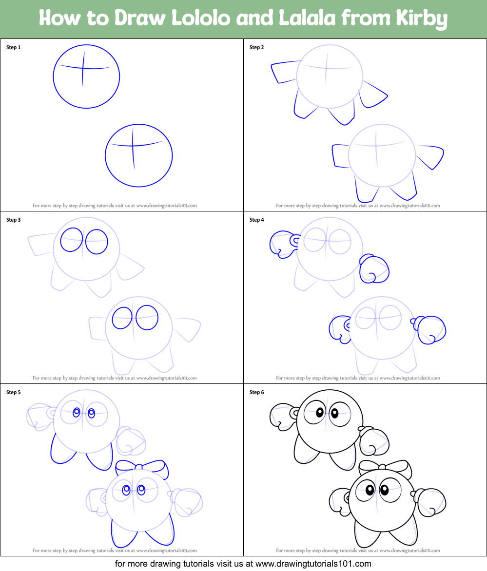 How to Draw Lololo and Lalala from Kirby Printable Step by Step