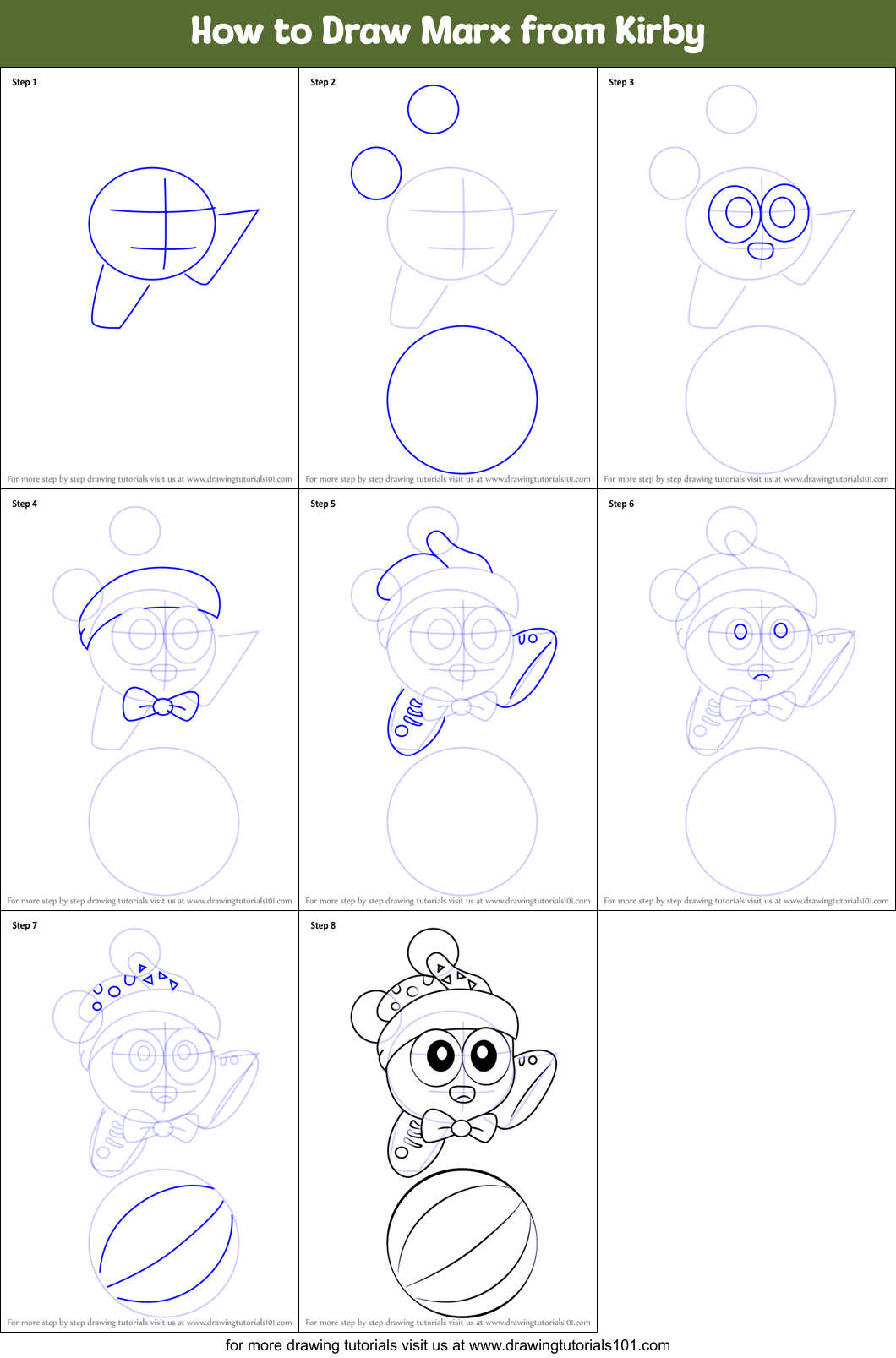 How to Draw Marx from Kirby Printable Step by Step