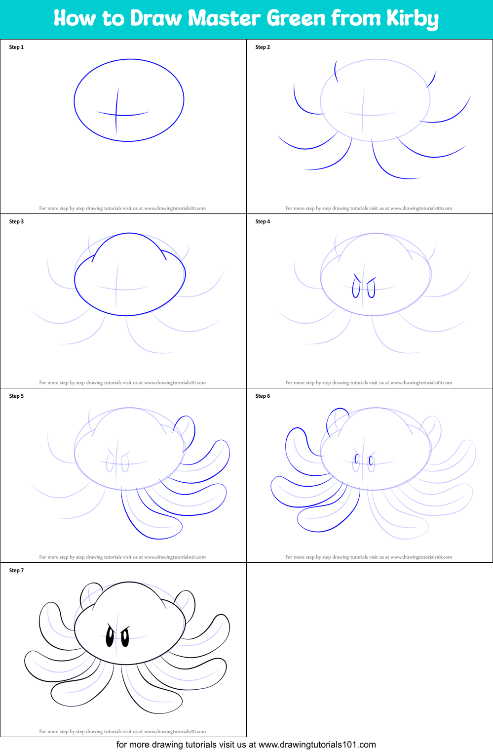 How to Draw Master Green from Kirby Printable Step by Step
